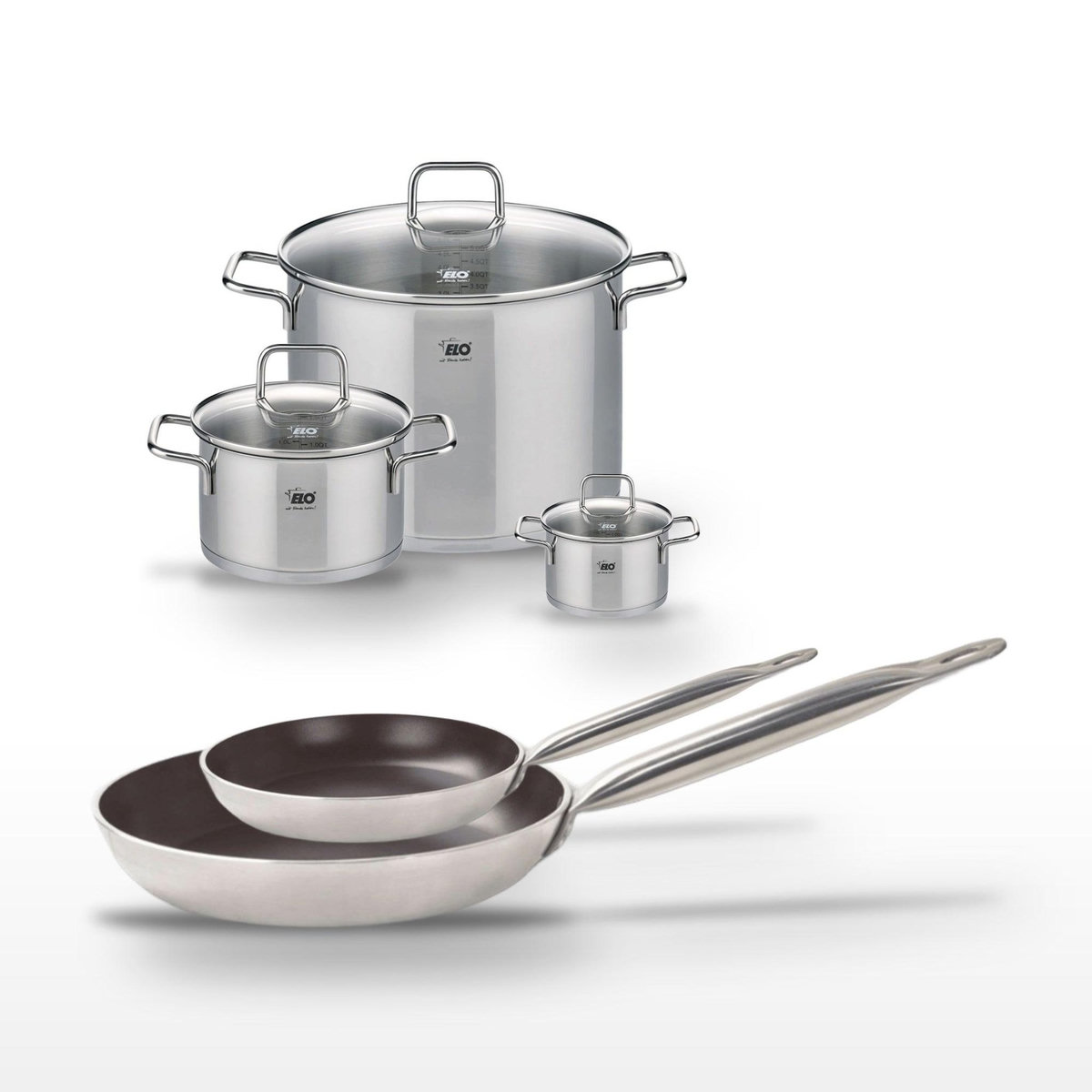 ELO Lot Poêles 24/32 cm avec revêtement céramique sans PFAS & Faitouts 12/20/26 cm Elo Bistro Line Citrin