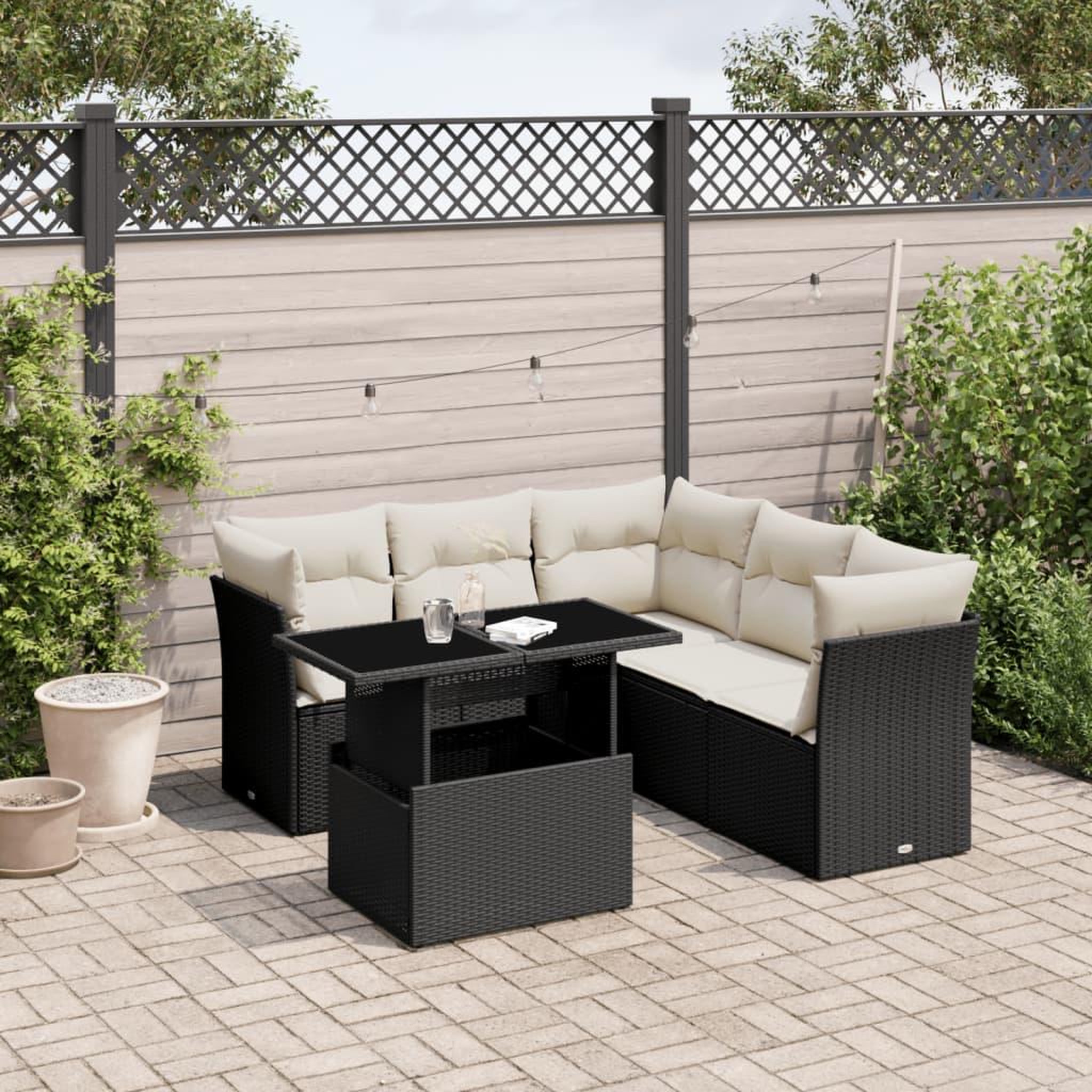 VIDAXL Salon de jardin 6 pcs avec coussins noir resine tressee