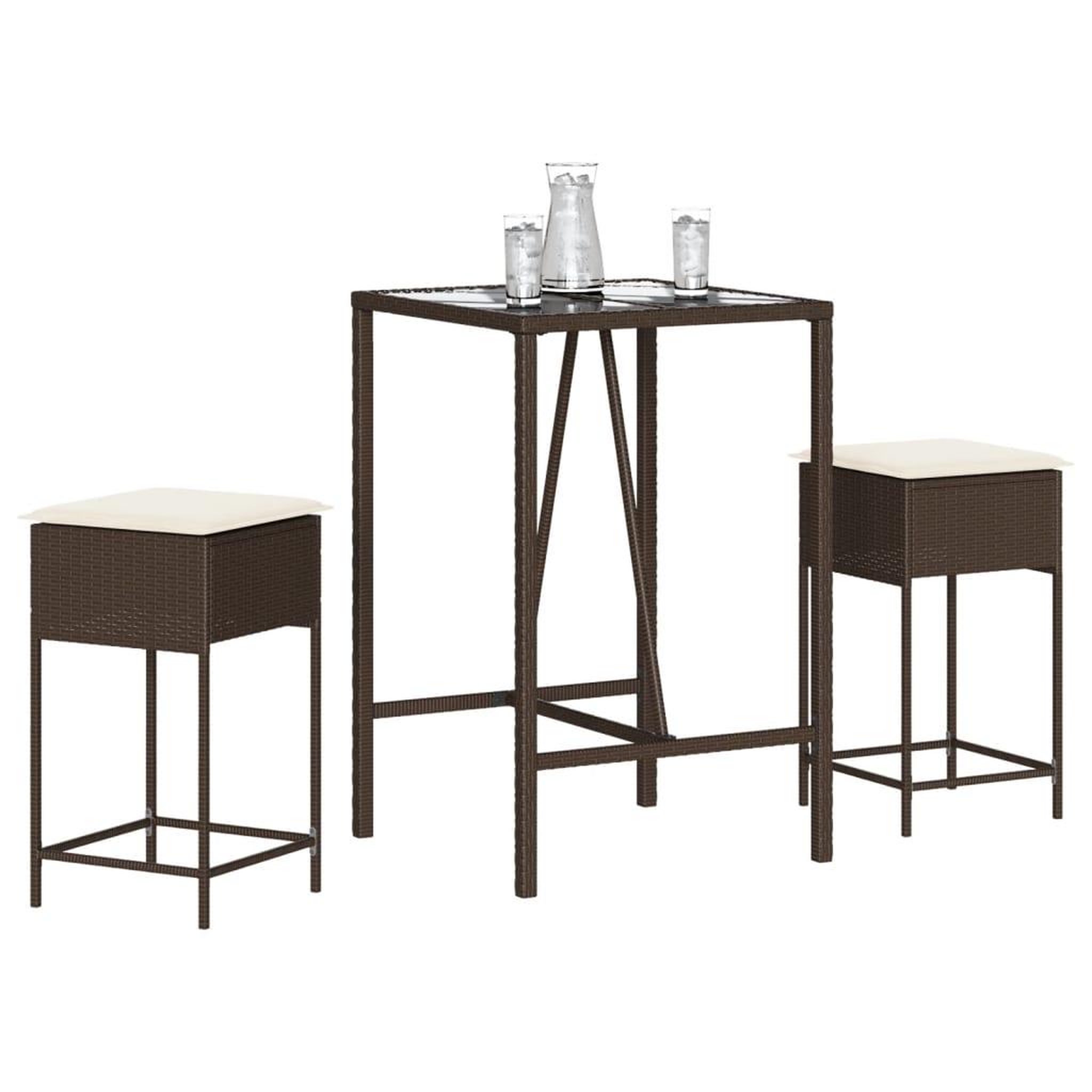VIDAXL Ensemble de bar de jardin 3 pcs et coussins brun resine tressee