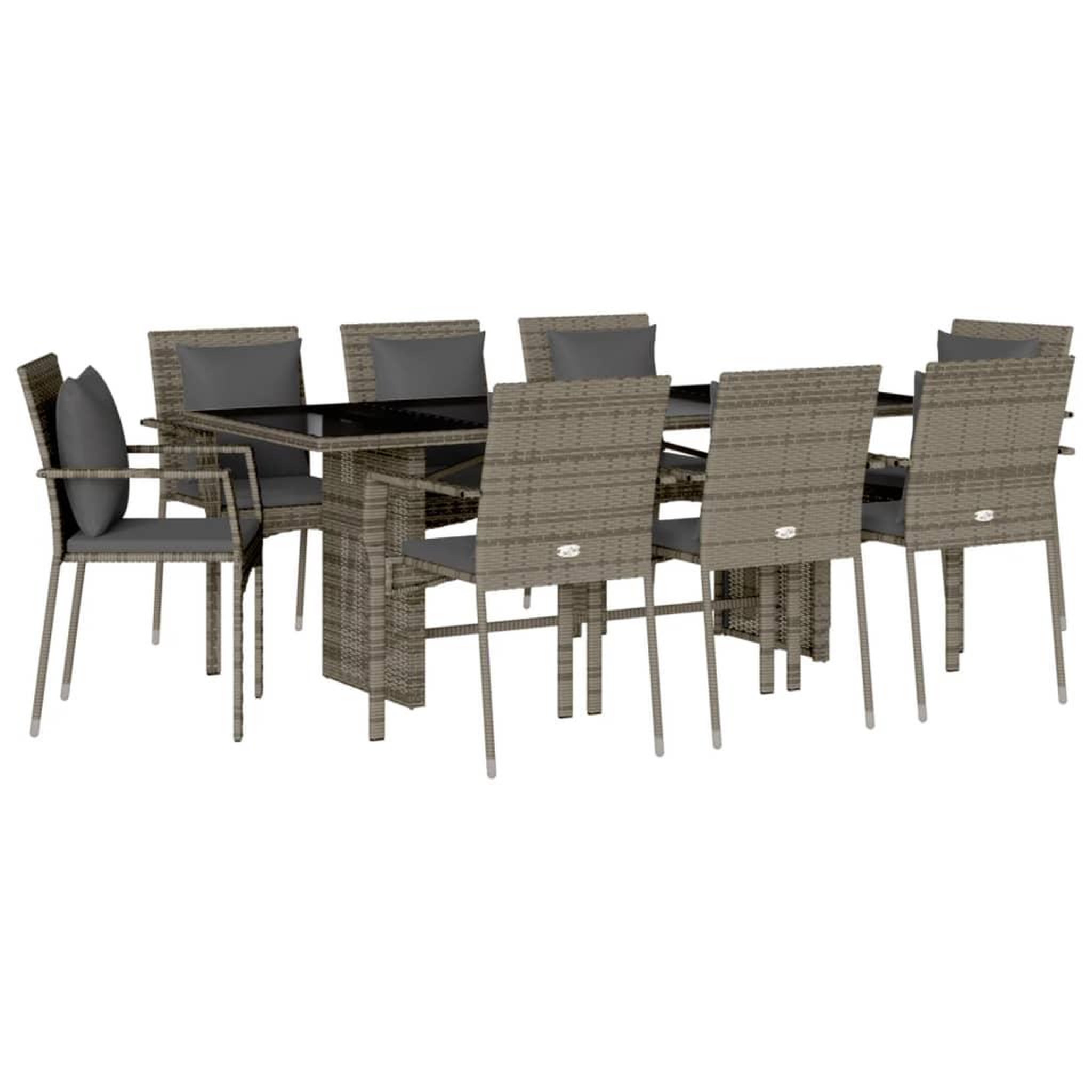 Voir la diapositive 2 : VIDAXL Ensemble a manger de jardin 9 pcs coussins gris resine tressee