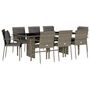 Voir la diapositive 2 : VIDAXL Ensemble a manger de jardin 9 pcs coussins gris resine tressee