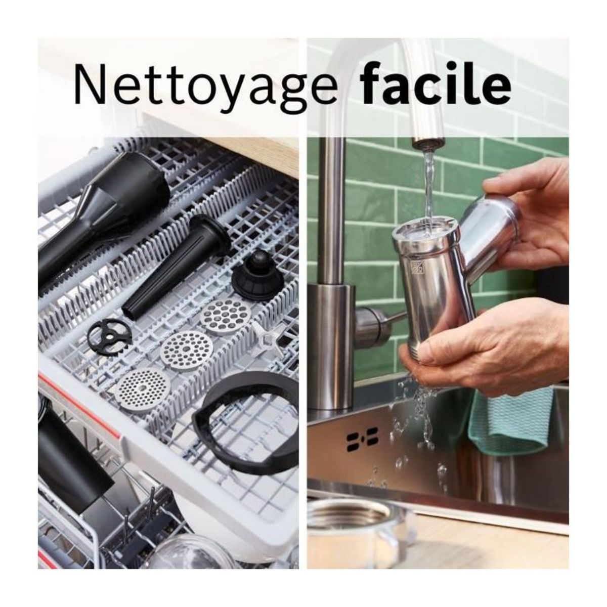 BOSCH Hachoir a viande - BOSCH - MFWS420W Série 4 - Blanc - 500 W - moteur bloqué 1900 W - 2,5 kg/mn - 2 vitesses - 2 grilles de hac