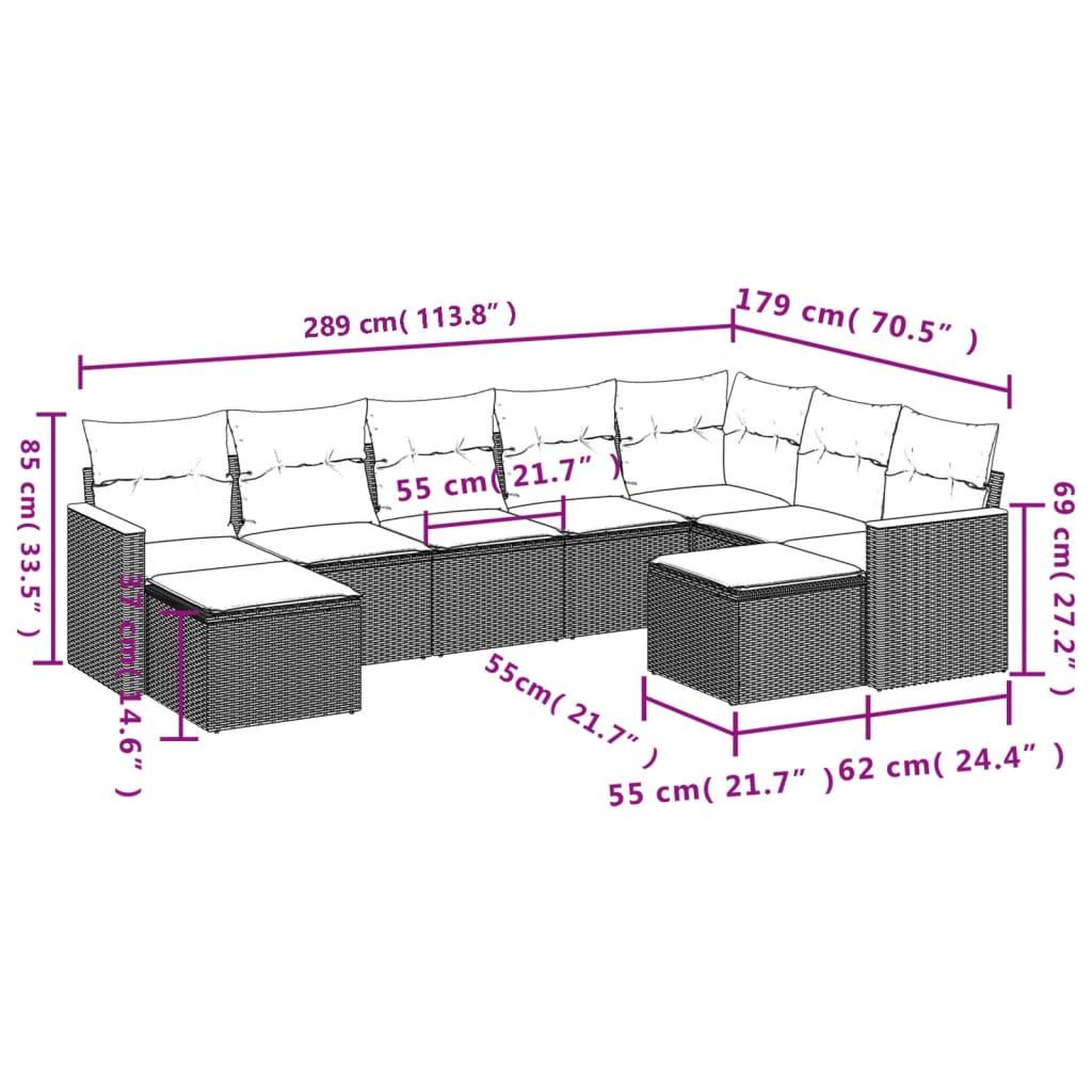 Voir la diapositive 6 : VIDAXL Salon de jardin avec coussins 9 pcs beige resine tressee