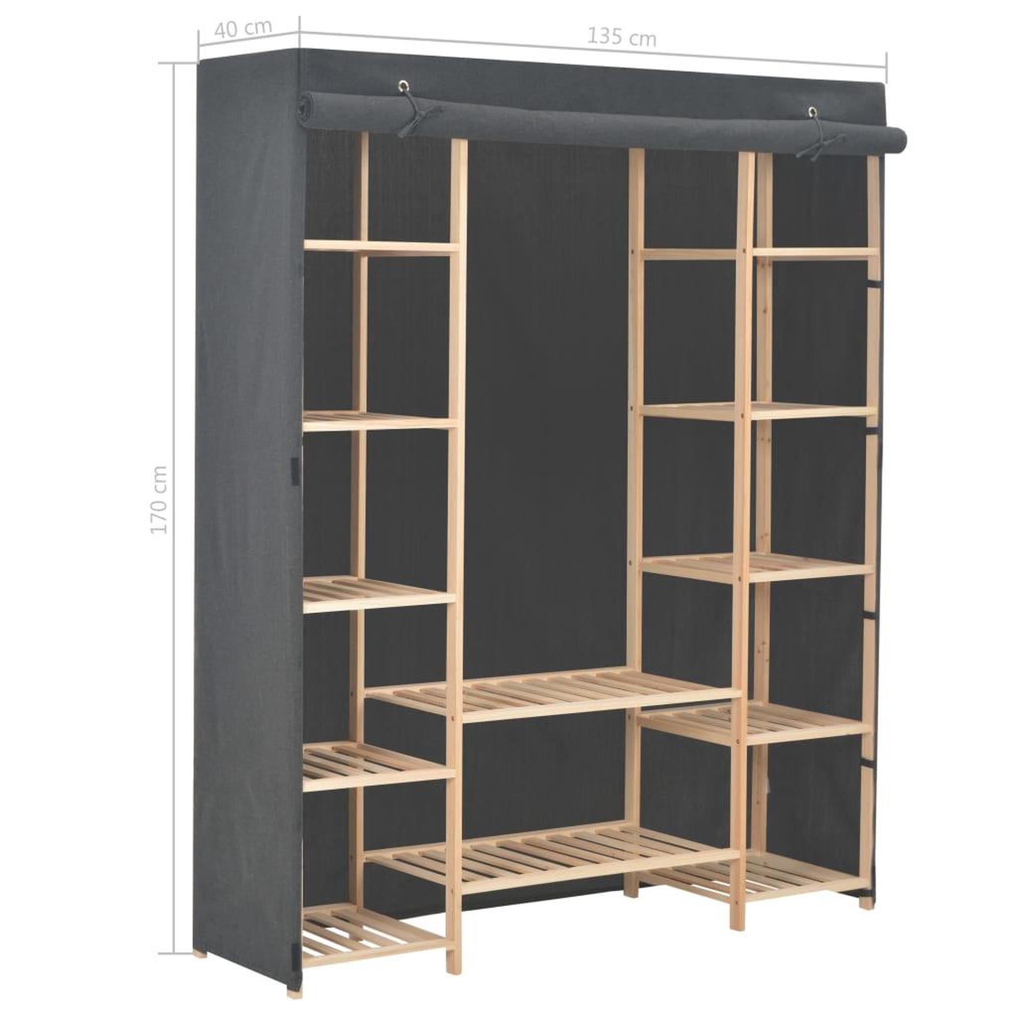 Voir la diapositive 6 : VIDAXL Garde-robe Gris 135 x 40 x 170 cm Tissu