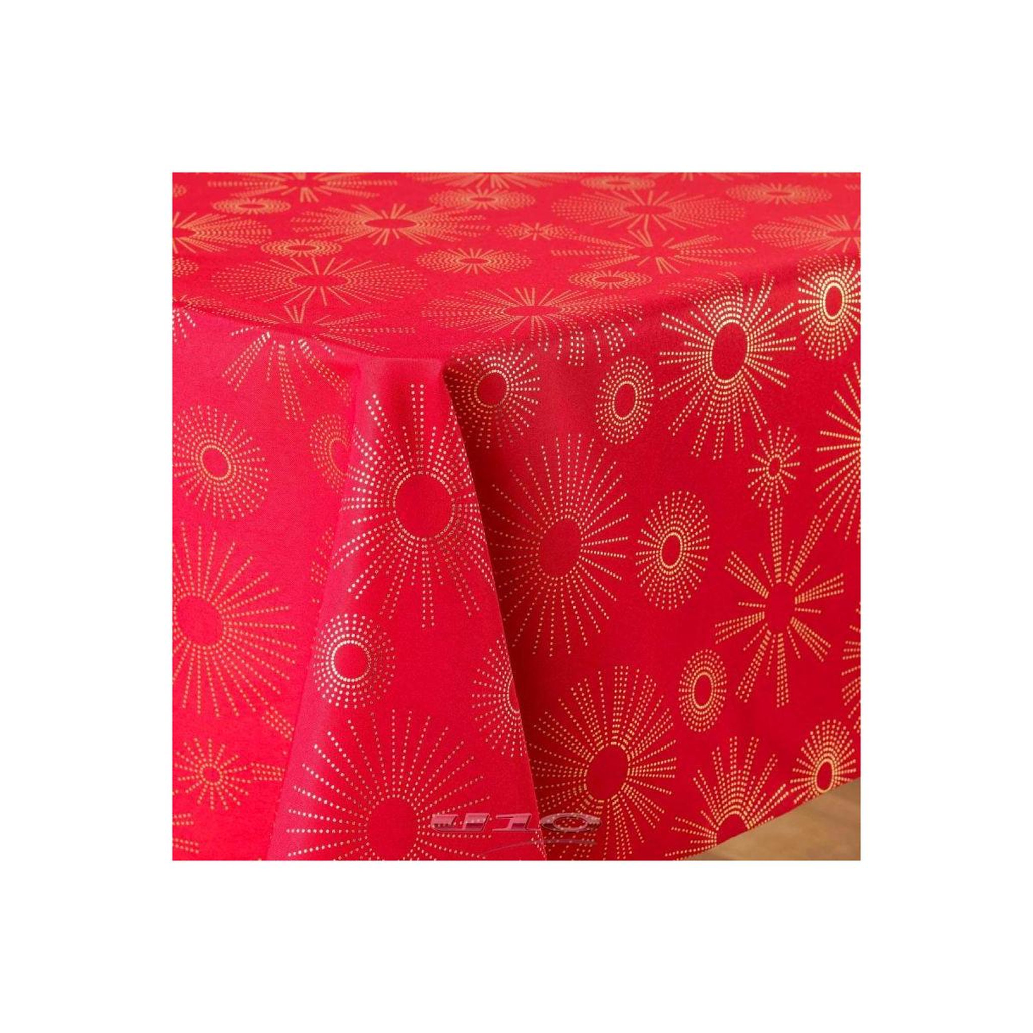 Voir la diapositive 2 : Douceur d'Intérieur Nappe imprimé métallisé  pampille  150x300cm rouge & or