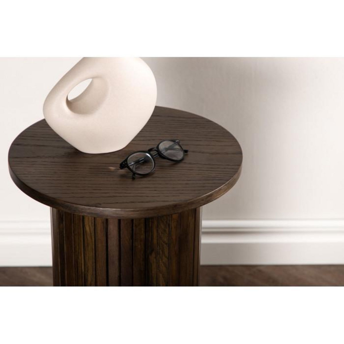 Paris Prix Table d'Appoint Design Nervuré  Bianca  65cm Marron