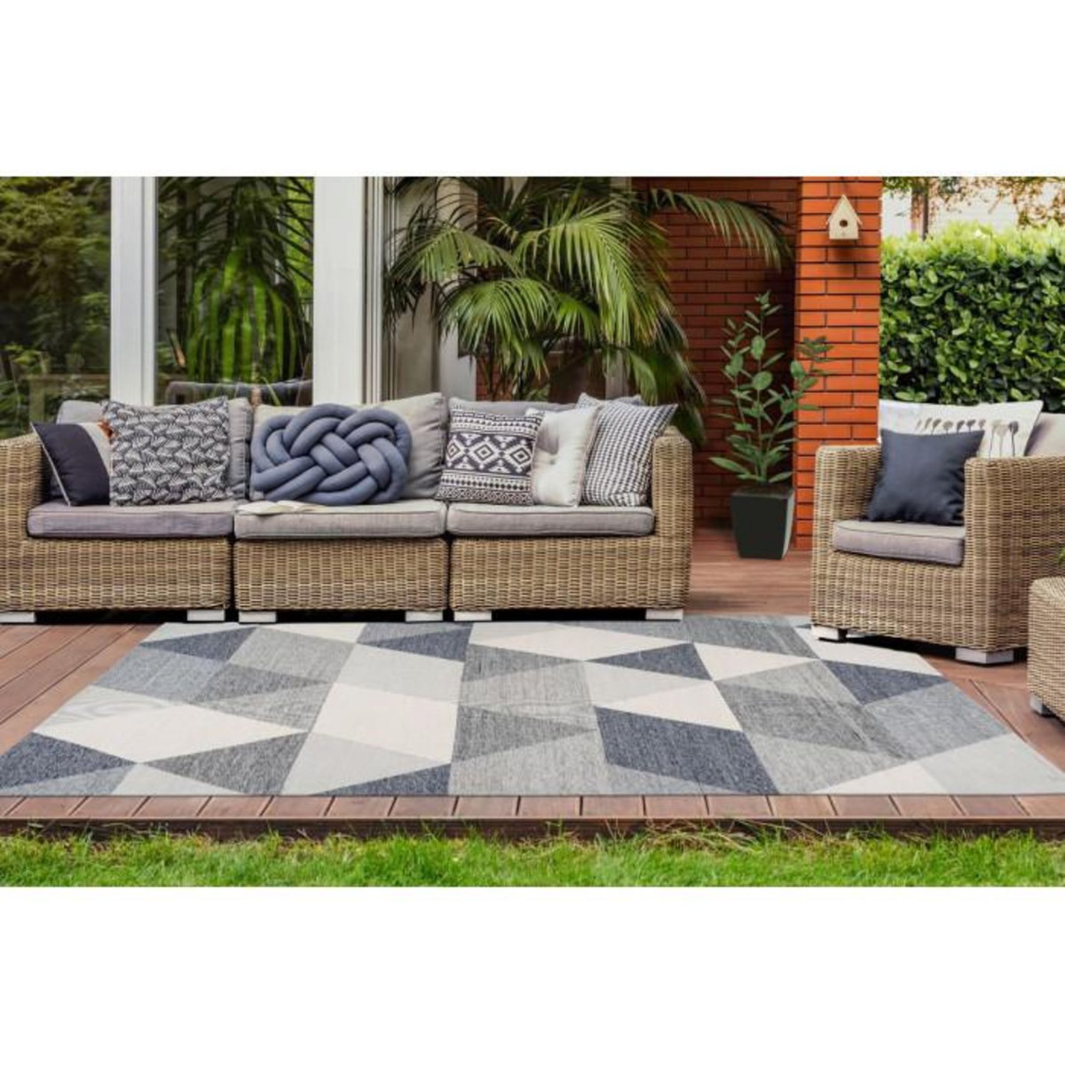 Paris Prix Tapis d'Extérieur Géométrique  Yoga  Gris & Crème