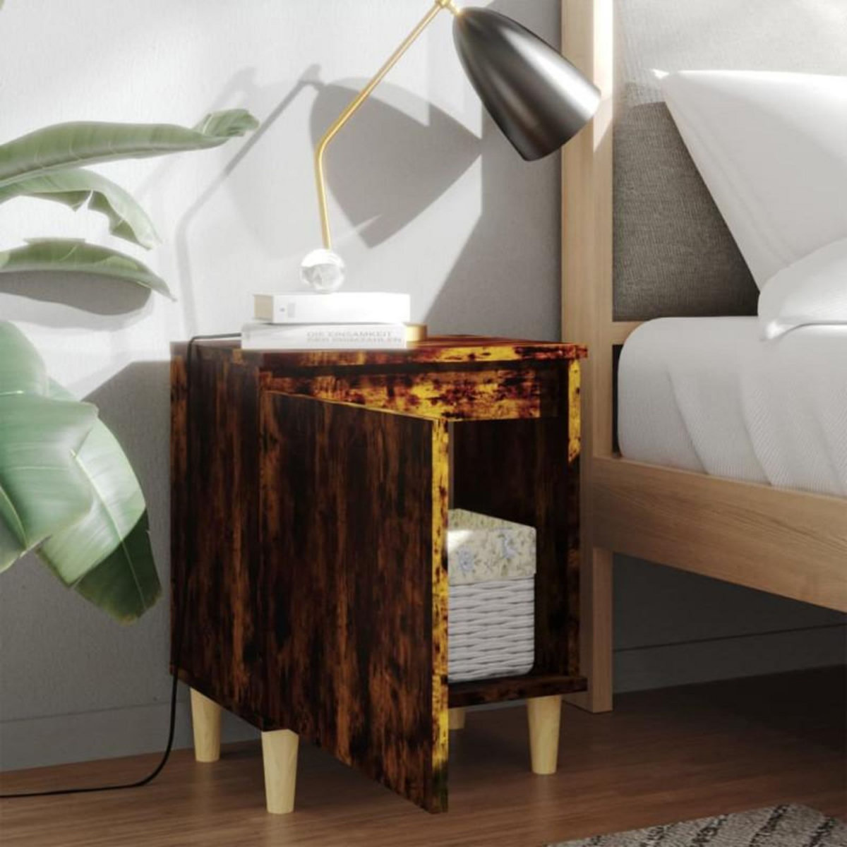 VIDAXL Table de chevet avec pieds en bois Chêne fumé 40x30x50 cm