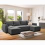 Voir la diapositive 2 : MARKET24 Canapé d'angle convertible panoramique PHARELL 5/6 places - Tissu velours côtelé anthracite - Coffre de rangement - L297xP155
