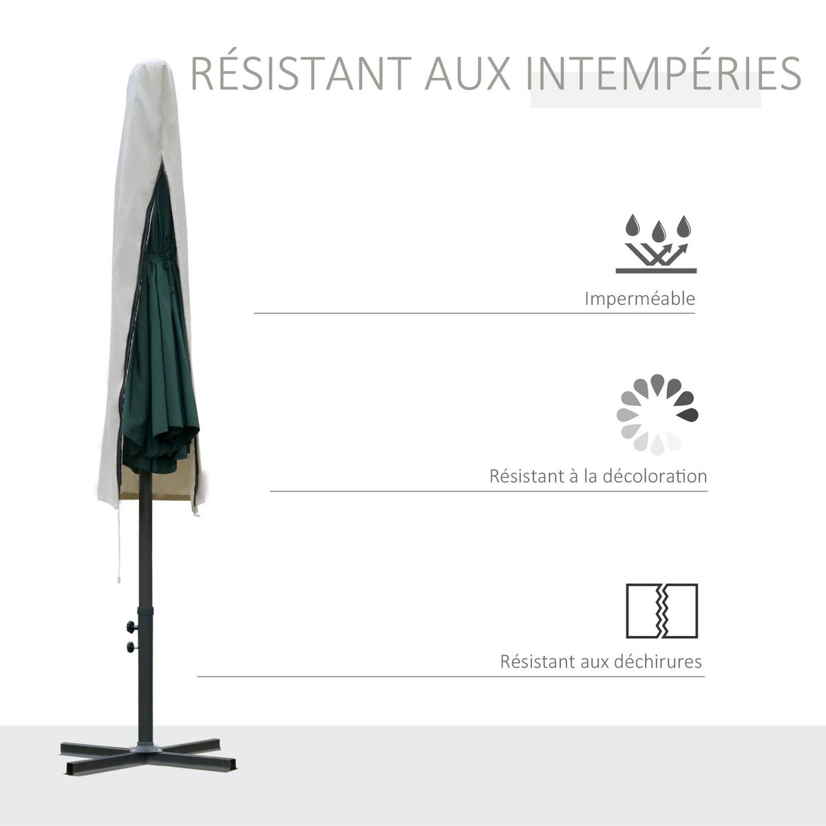 OUTSUNNY Housse de protection imperméable pour parasol droit avec fermeture éclair et cordon de serrage polyester oxford crème