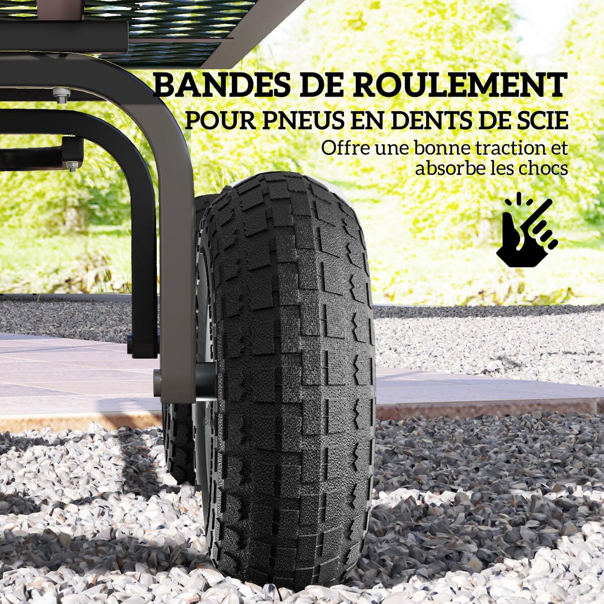 OUTSUNNY Lot de 4 roues pneus de remplacement dia. 255 mm alésage 16 mm moyeu métal caoutchouc