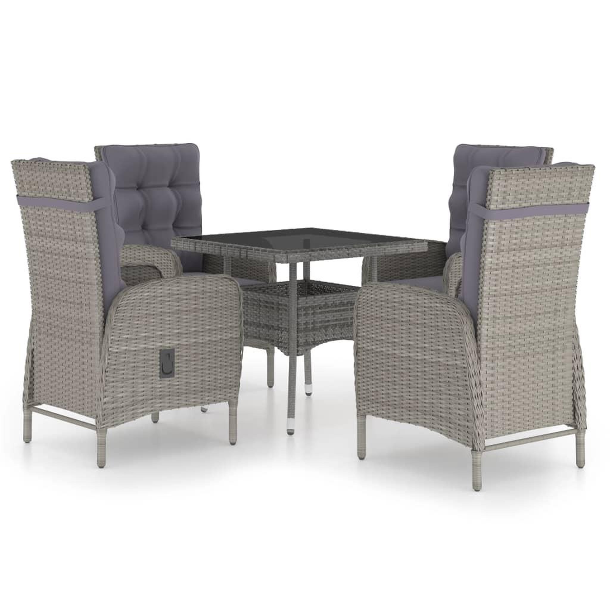 VIDAXL Ensemble a manger de jardin 5 pcs resine tressee et verre gris