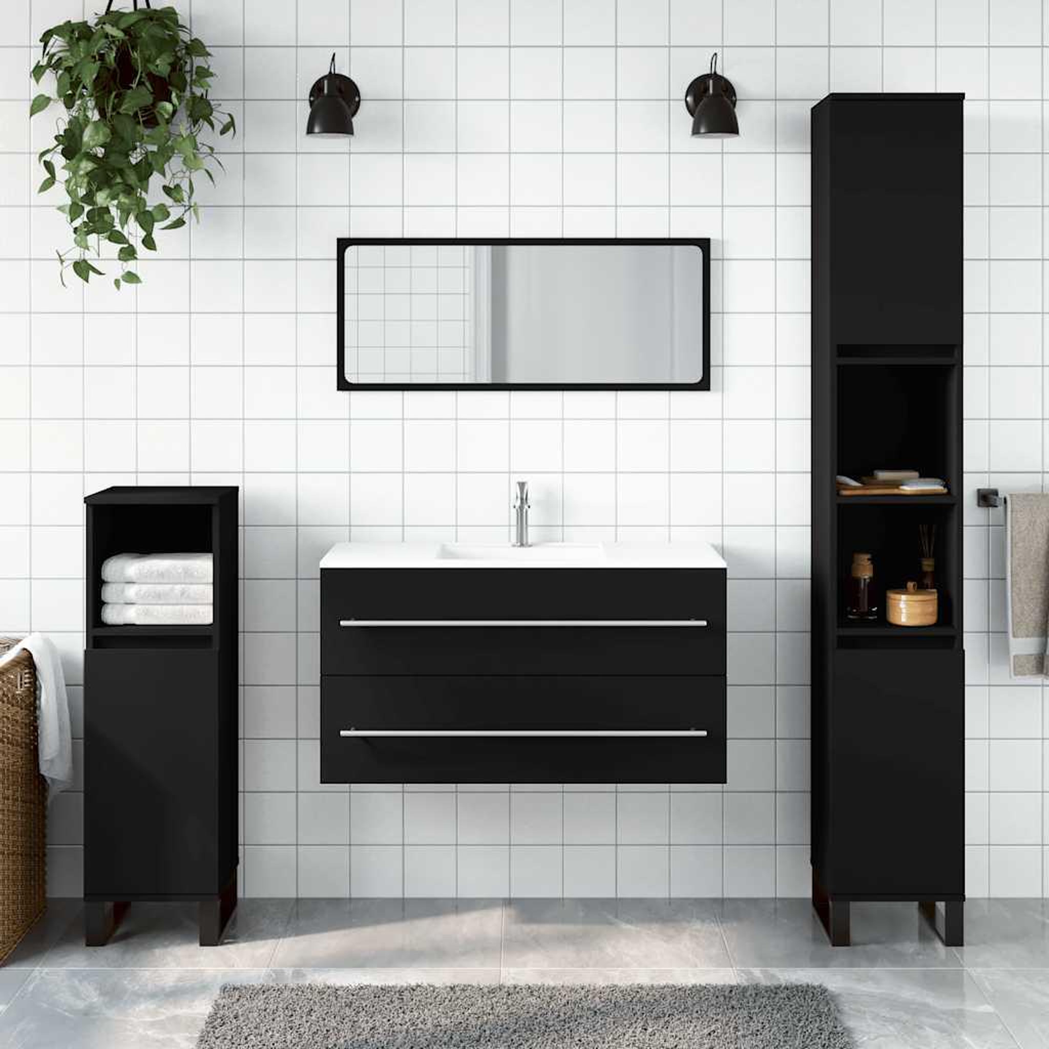 VIDAXL Armoire de salle de bain avec miroir noir bois d'ingenierie