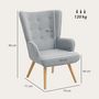 Voir la diapositive 3 : HOMCOM Fauteuil à oreilles style nordique piètement bois effet laine bouclée gris