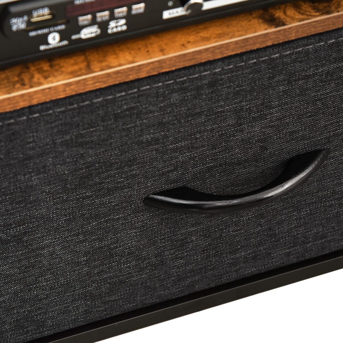 HOMCOM Meuble TV bas sur pieds style industriel 2 tiroirs tissu gris acier MDF noir bois vieilli