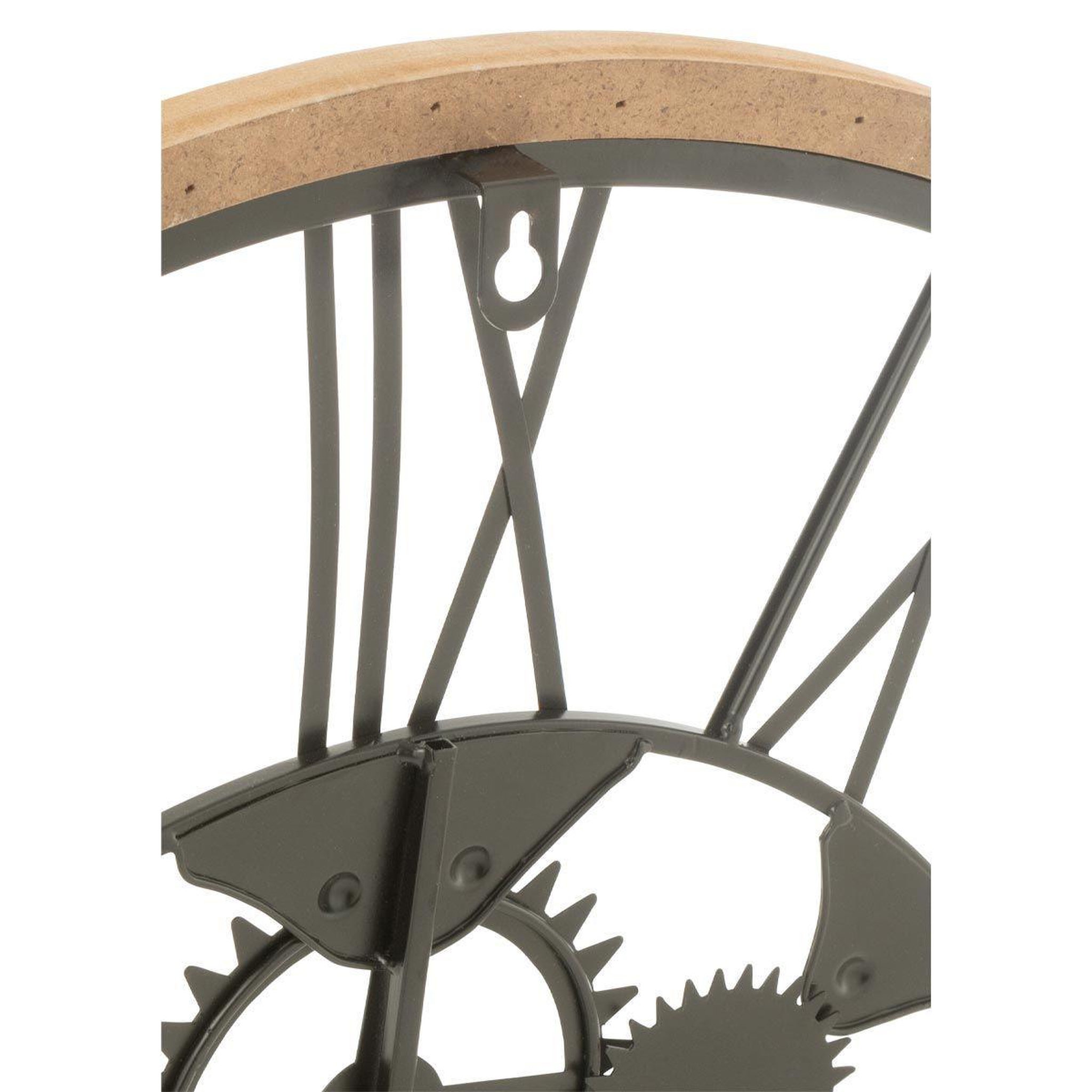 Voir la diapositive 2 : J-LINE Horloge Murale en Métal  Roues  60cm Noir & Naturel