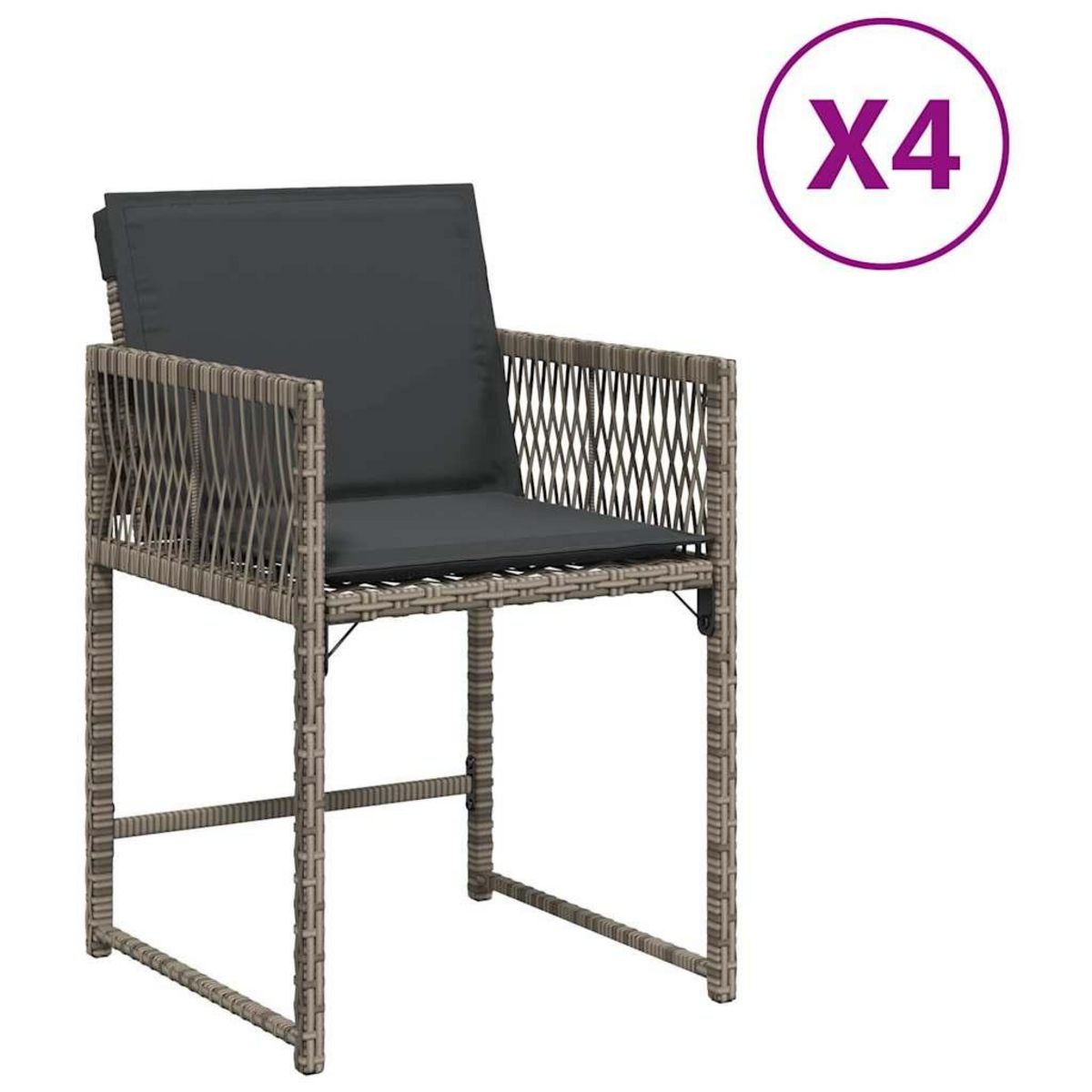 VIDAXL Chaises de jardin avec coussins lot de 4 gris resine tressee