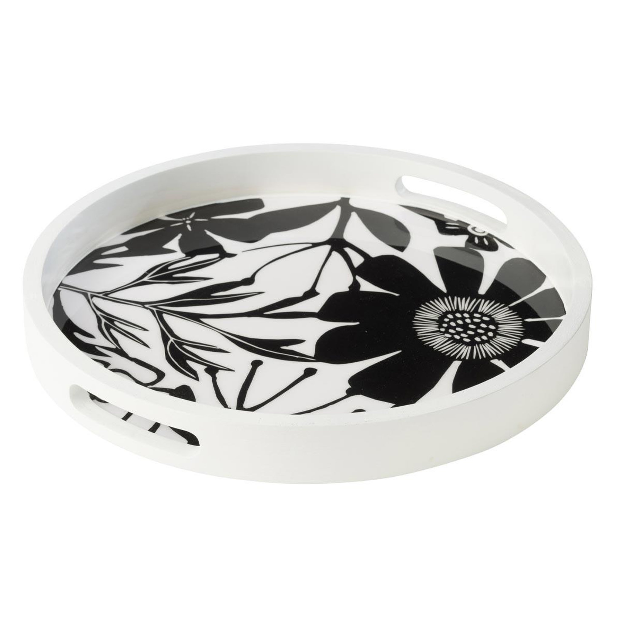J-LINE Plateau de service en bois  tod  40cm noir & blanc