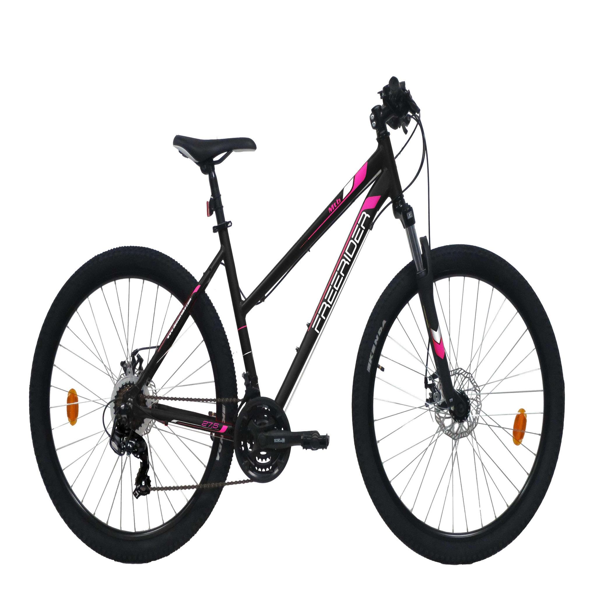 Voir la diapositive 1 : FREERIDER Vélo VTT 27,5'' Rigide Femme   Freerider   avec cadre rigide en aluminium - Double Freins à Disque - Dérailleur Shimano - Fourche télescopique et Jantes en aluminium renforcées noires