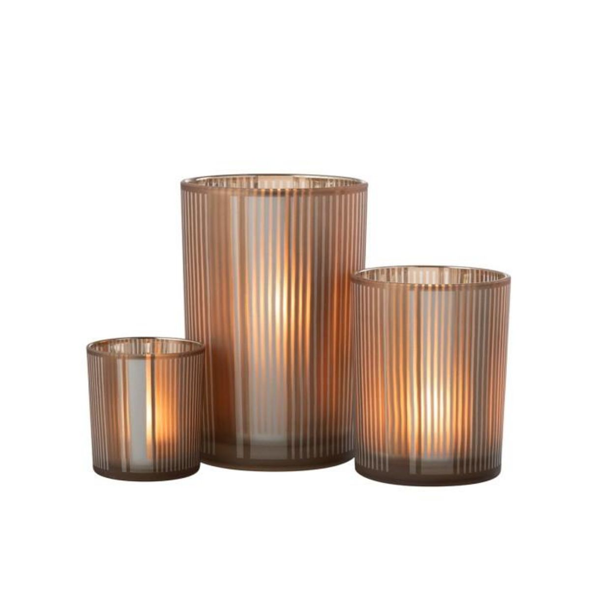 Paris Prix Photophore Déco en Verre Mat  Lignes  18cm Marron