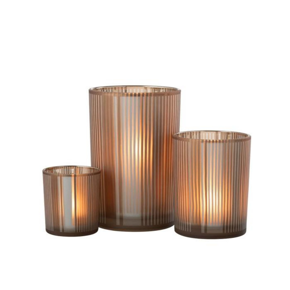 Paris Prix Photophore Déco en Verre Mat  Lignes  18cm Marron