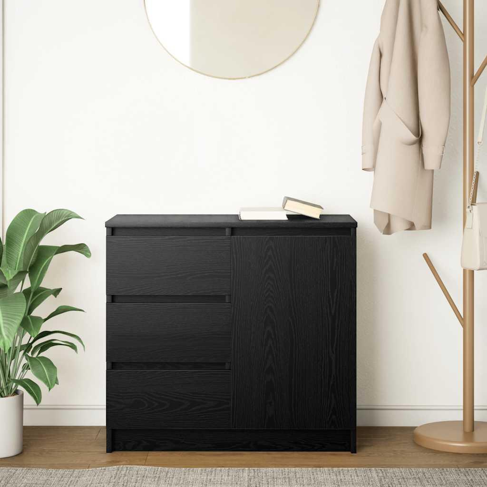 Voir la diapositive 3 : VIDAXL Buffet avec tiroir chene noir 71x35x65 cm bois d'ingenierie