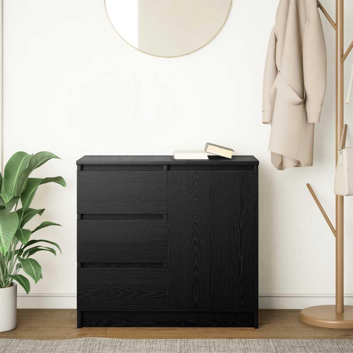 VIDAXL Buffet avec tiroir chene noir 71x35x65 cm bois d'ingenierie