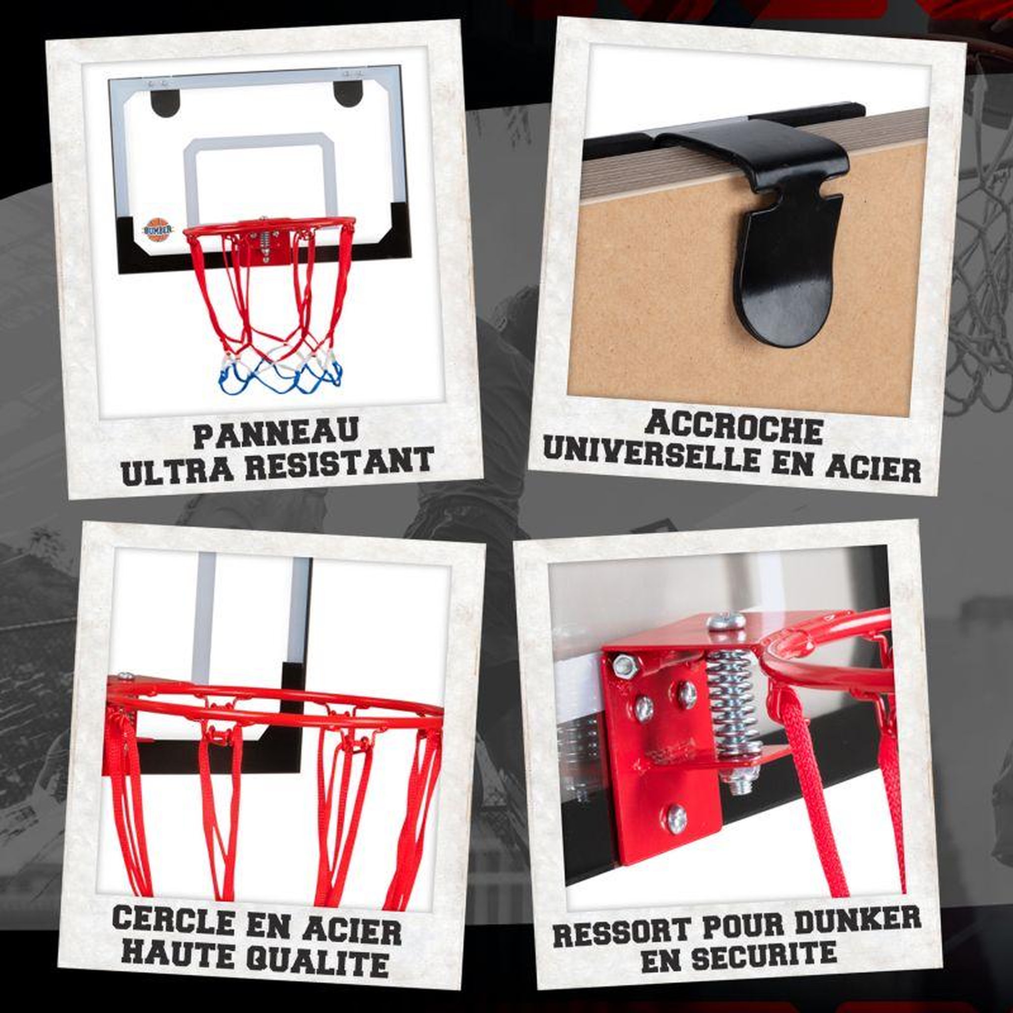 Voir la diapositive 4 : BUMBER Panier de Basket de porte AUSTIN à accrocher tout inclus 1 ballon et 1 pompe