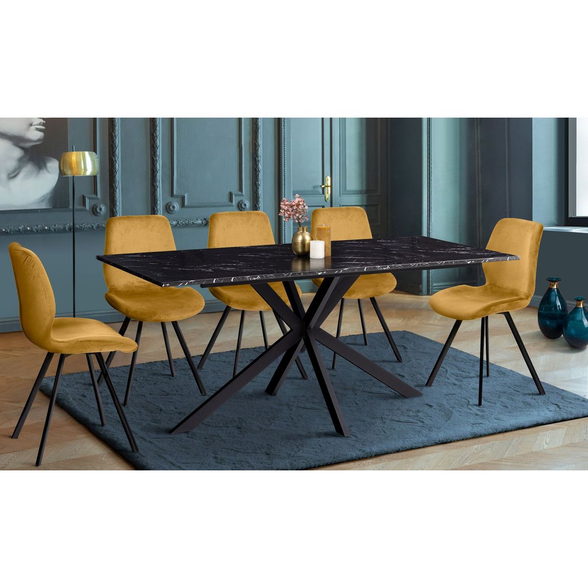 Table de séjour salle à manger effet marbre L160 cm ALMA