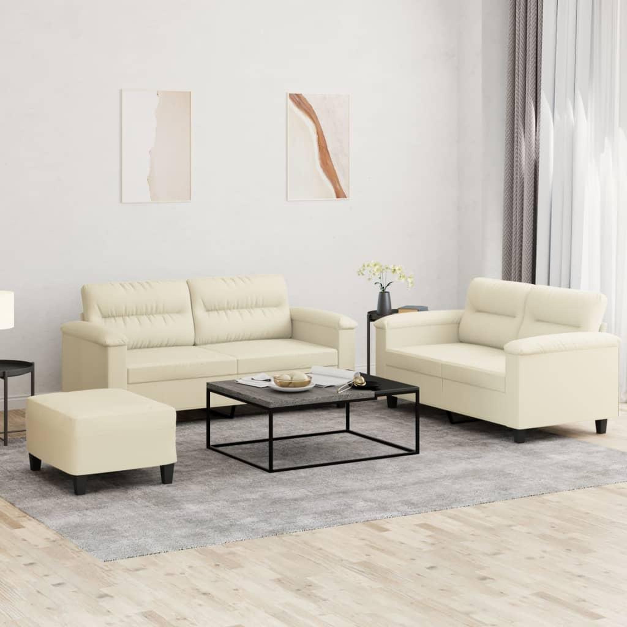 VIDAXL Ensemble de canapes 3 pcs avec coussins Creme Similicuir