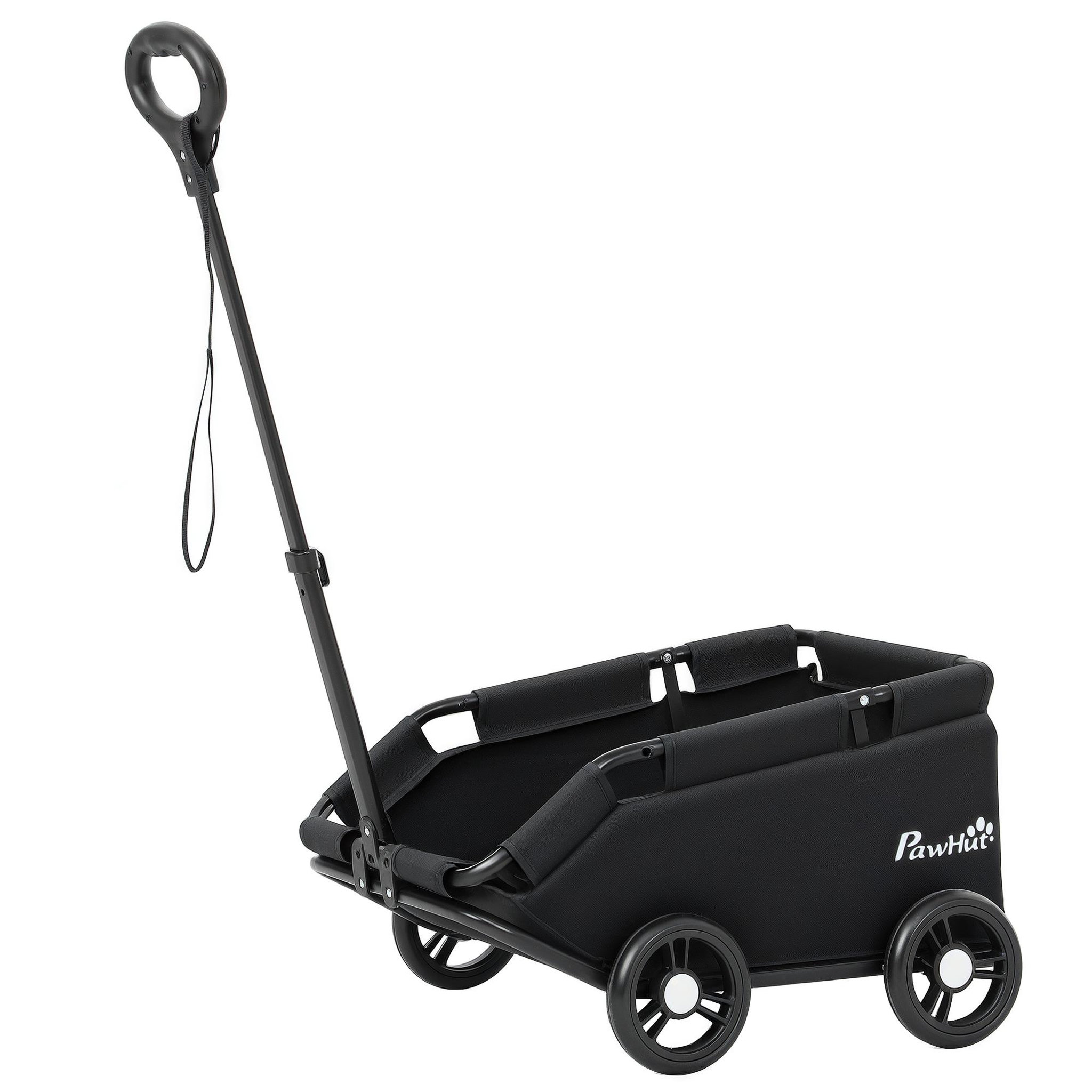 PAWHUT Poussette chien chariot 4 roues pliable avec poignée multidirectionnelle - nombreux équipements - noir