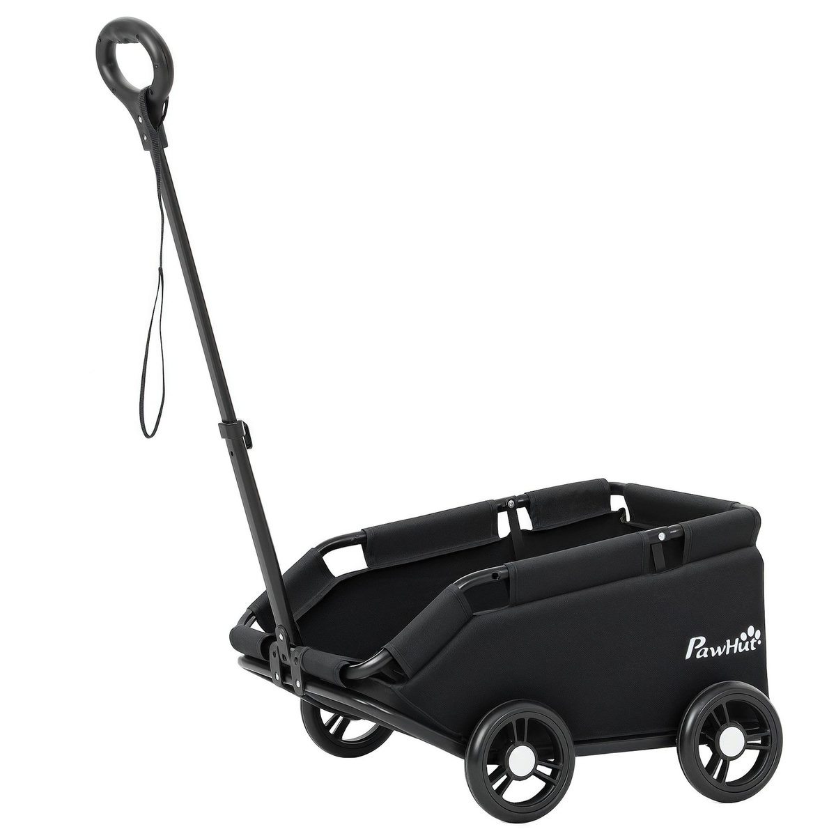 PAWHUT Poussette chien chariot 4 roues pliable avec poignée multidirectionnelle - nombreux équipements - noir
