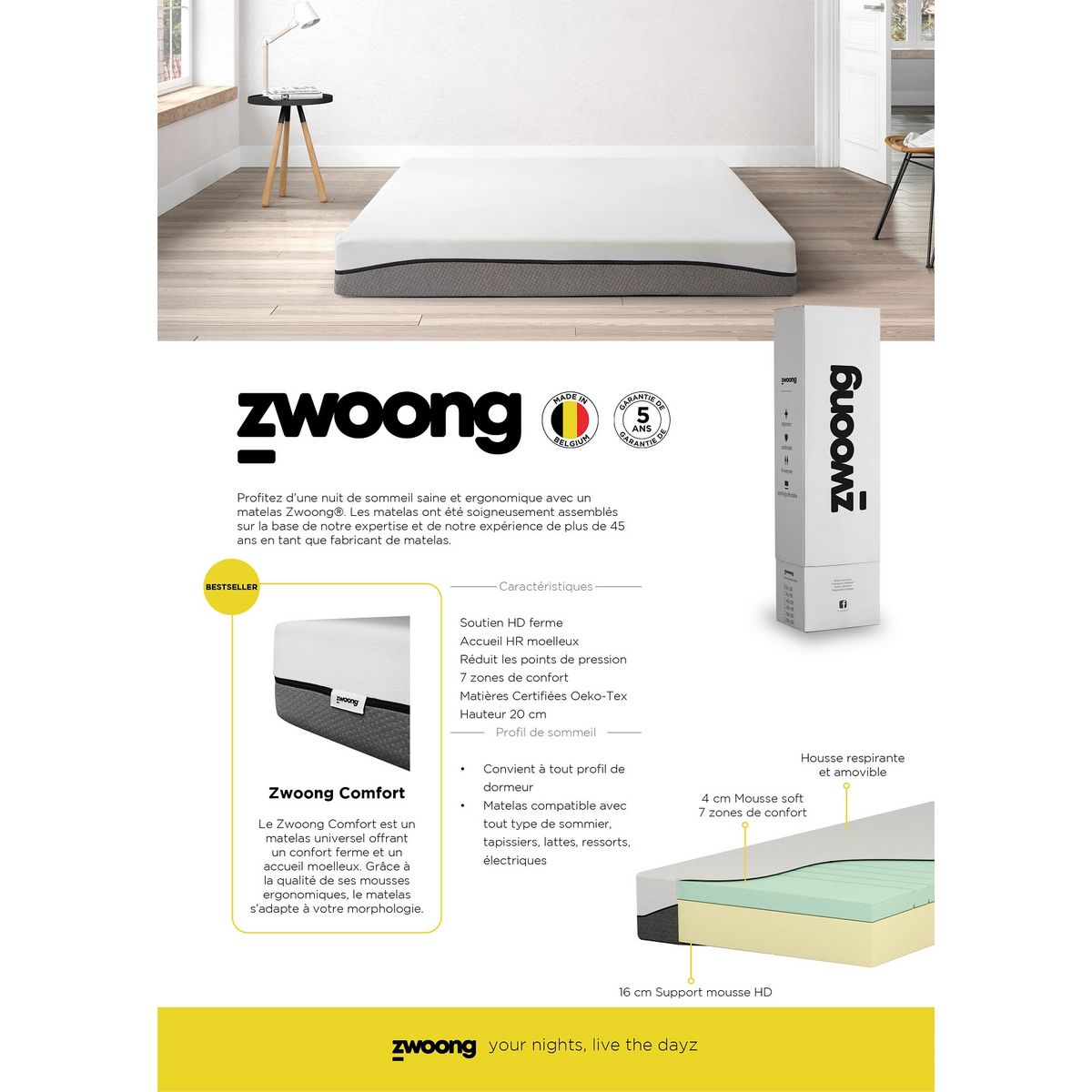 Zwoong Matelas universel  mousse 160x200cm ZWOONG 