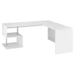 Bureau d'angle droit moderne avec étagères 180 cm SANTA. Coloris disponibles : Blanc, Bois, Gris