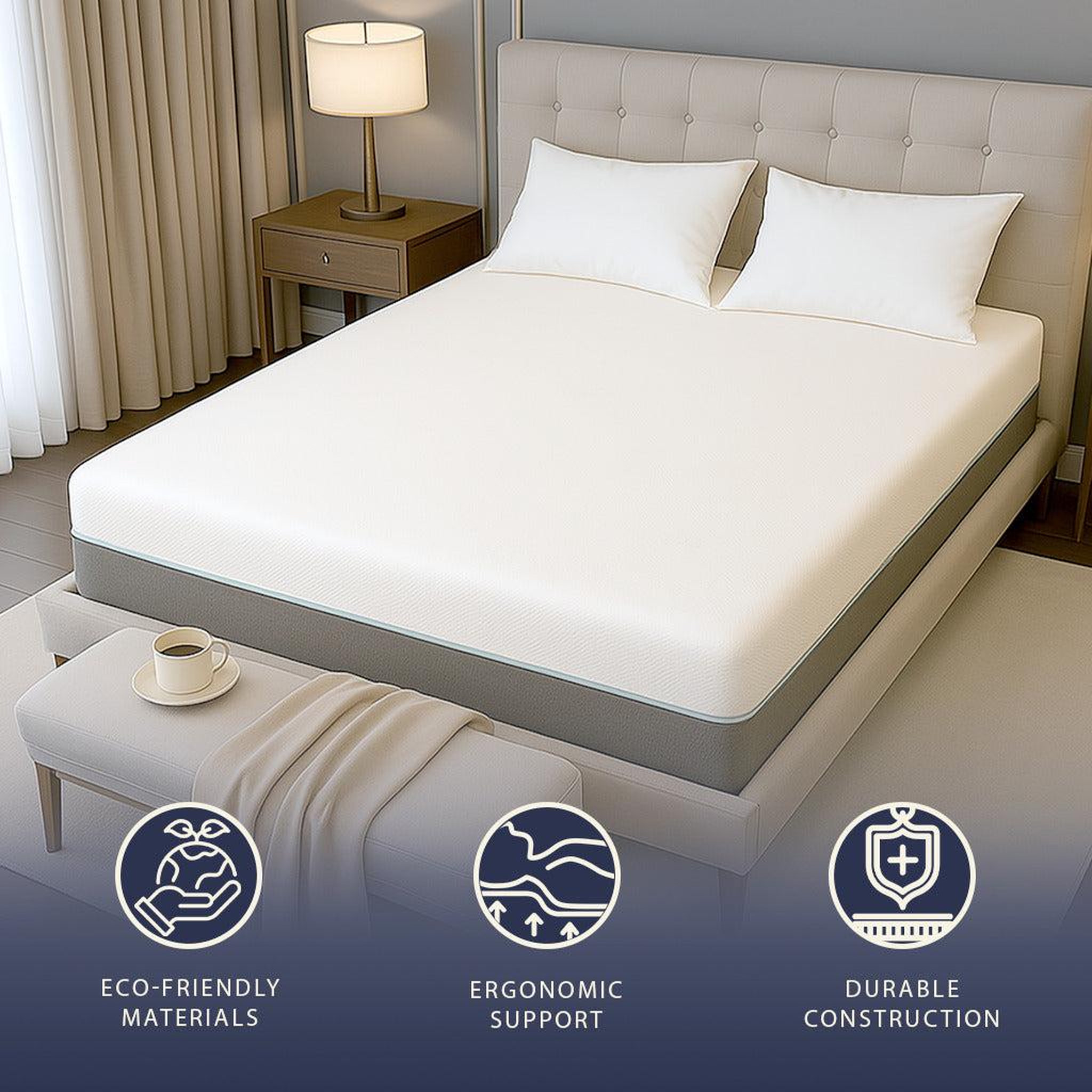 Voir la diapositive 4 : THE WHITE STONE Matelas 80x190 en Mémoire de Forme Breeze & Ressorts Ensachés | Hauteur 25 cm | Respirant, Anallergique & Antibactérien | Housse Déhoussable
