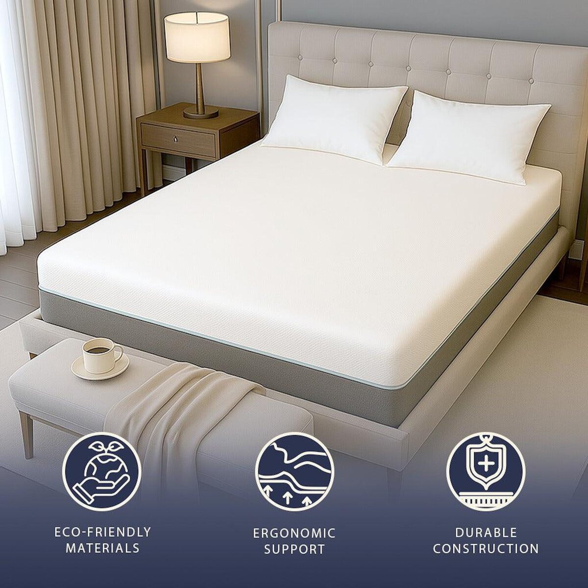 THE WHITE STONE Matelas 80x190 en Mémoire de Forme Breeze & Ressorts Ensachés | Hauteur 25 cm | Respirant, Anallergique & Antibactérien | Housse Déhoussable