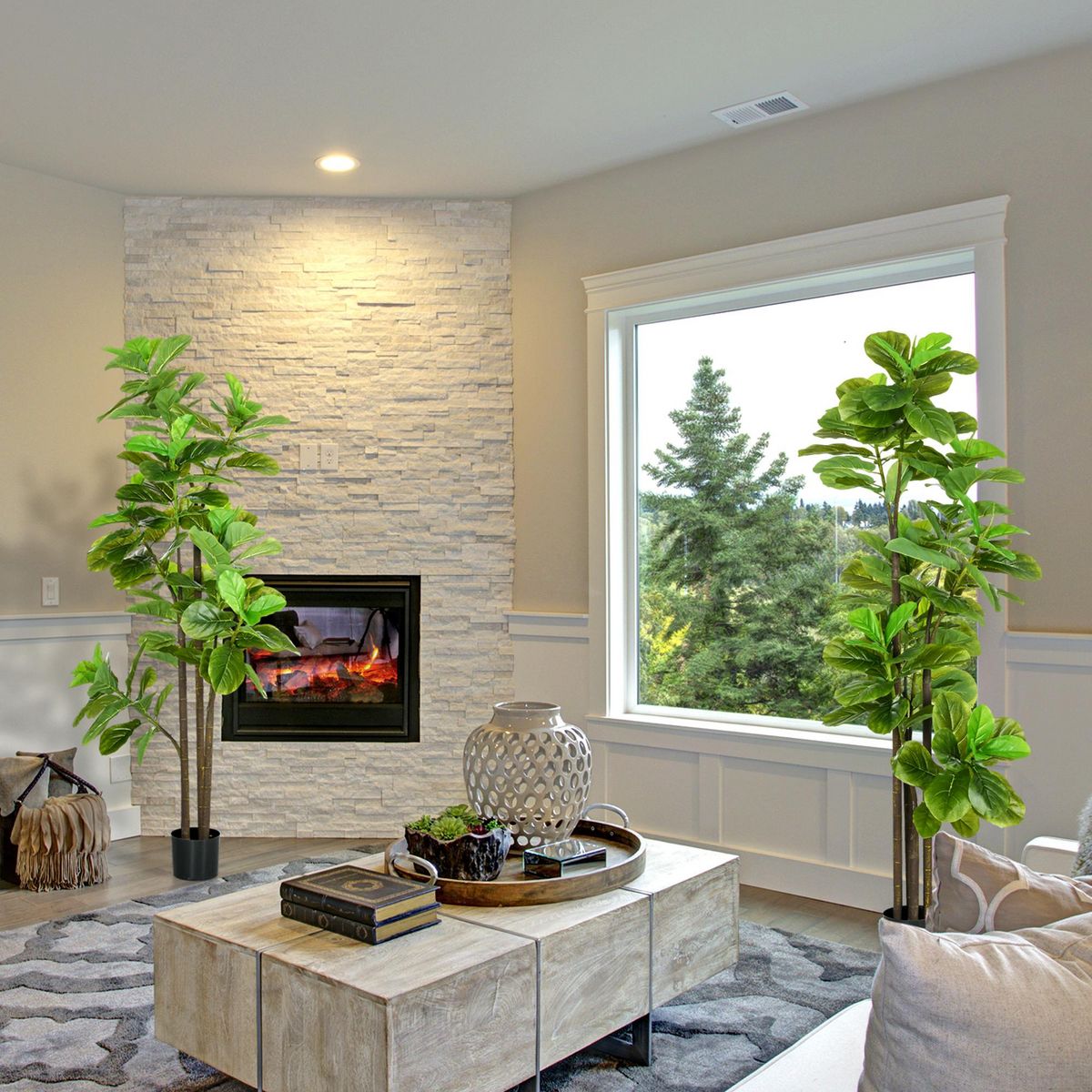 HOMCOM Ficus Lutea artificiels 1,80H m - lot de 2 ficus artificiels - 120 feuilles réalistes par pied - pot inclus noir vert