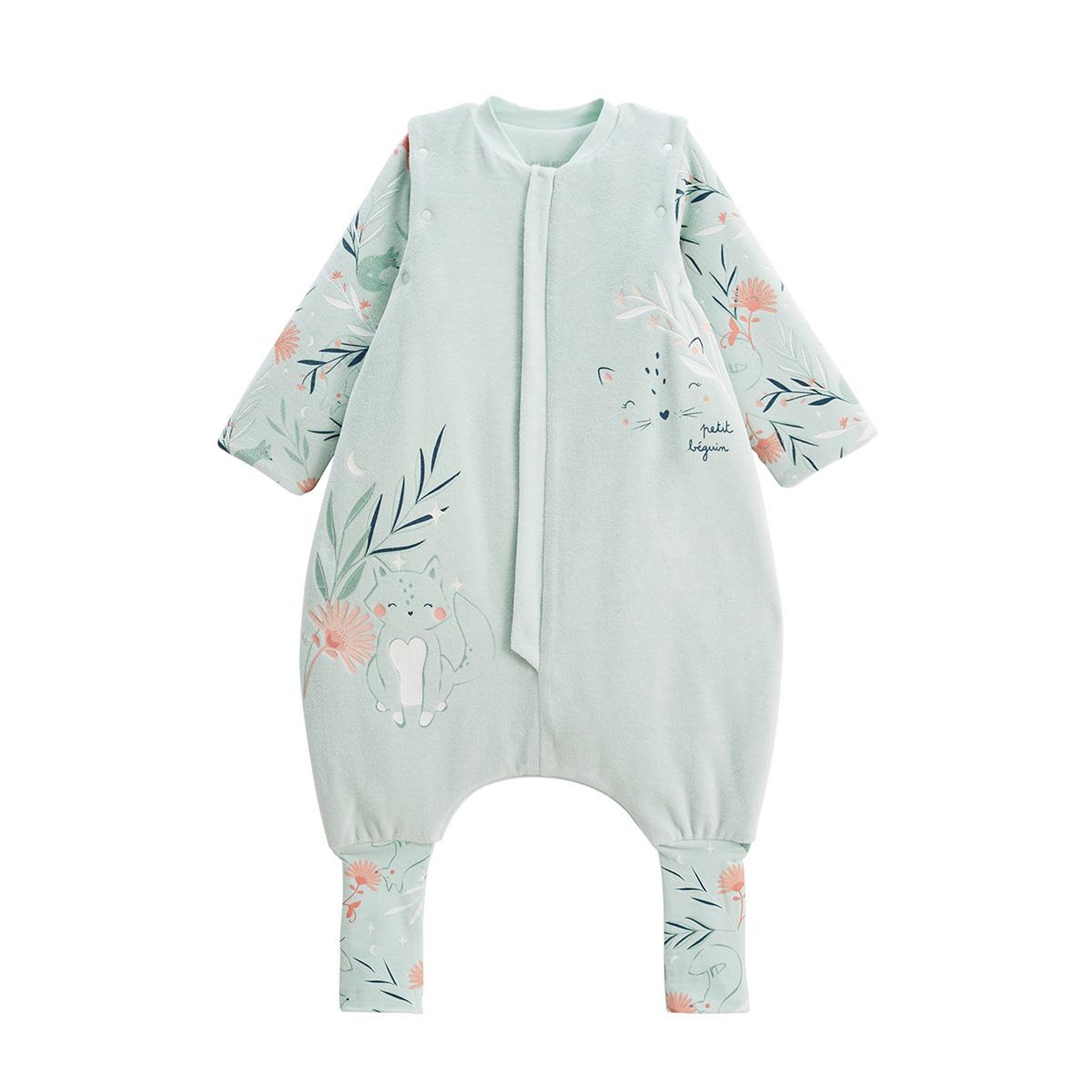 Petit Béguin Turbulette TOG2 en velours avec pieds retroussables et manches amovibles Dina. Coloris disponibles : Bleu