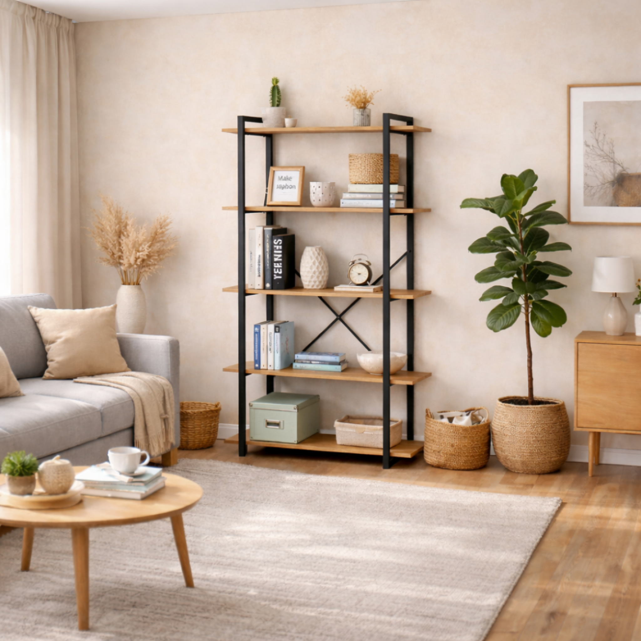 Voir la diapositive 2 : CONCEPT USINE Etagère 5 rangements 150 cm bois et noir tydo