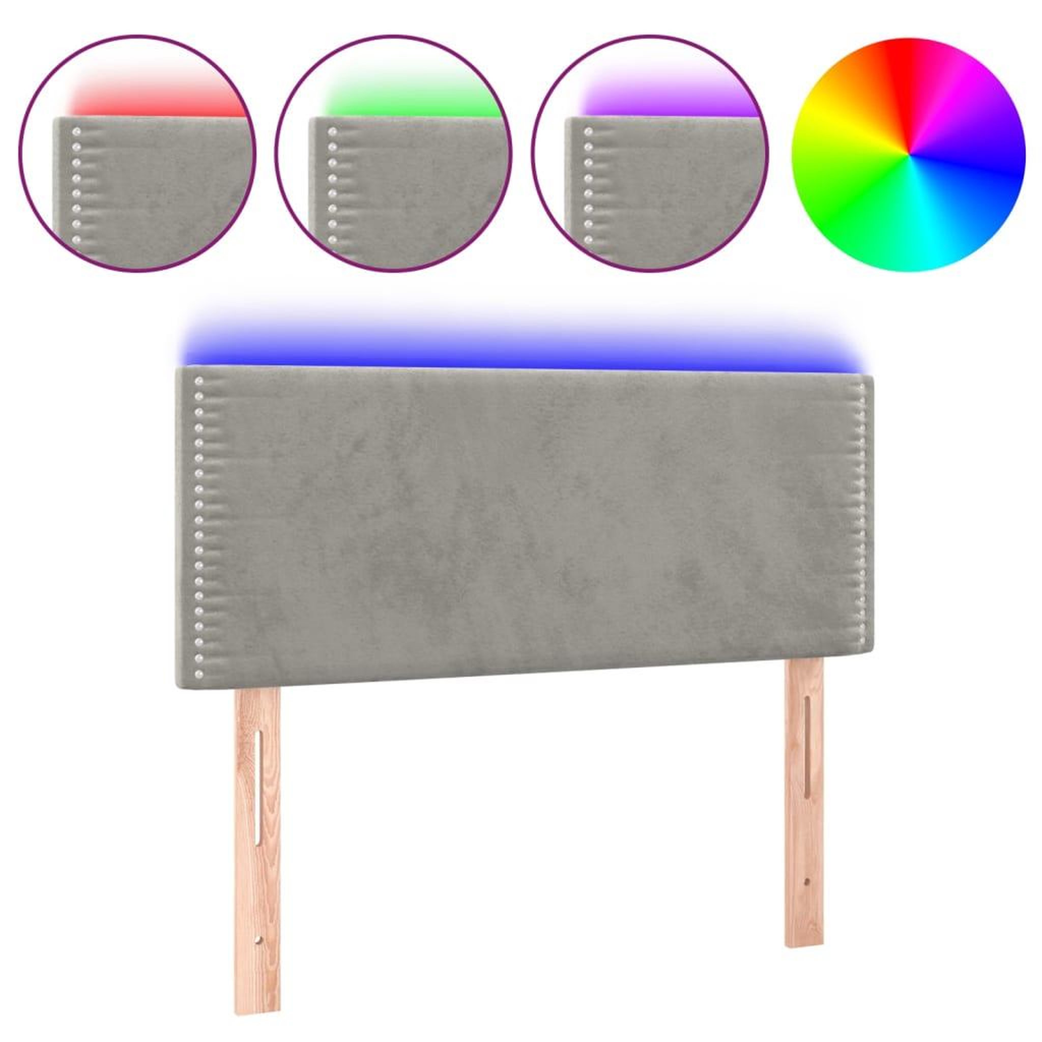Voir la diapositive 2 : VIDAXL Tete de lit a LED Gris clair 90x5x78/88 cm Velours
