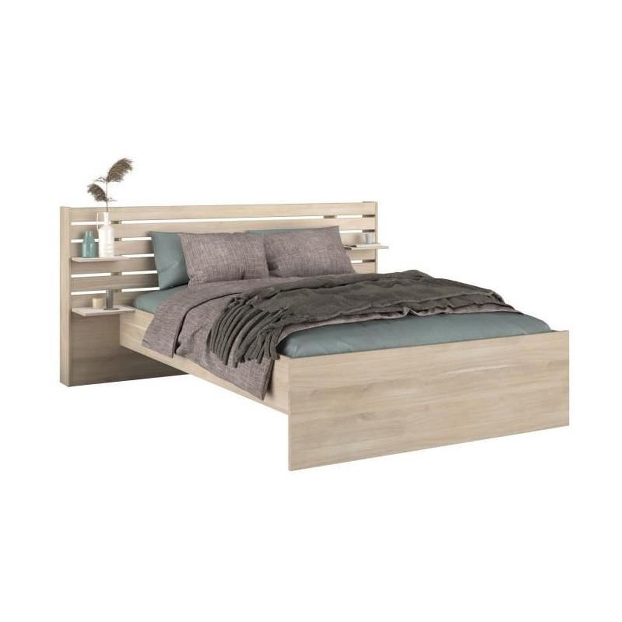 Voir la diapositive 4 : PARISOT Lit adulte ESCALE 140x190/200 cm - Tete de lit + 2 tiroirs - Décor chene du Japon - PARISOT