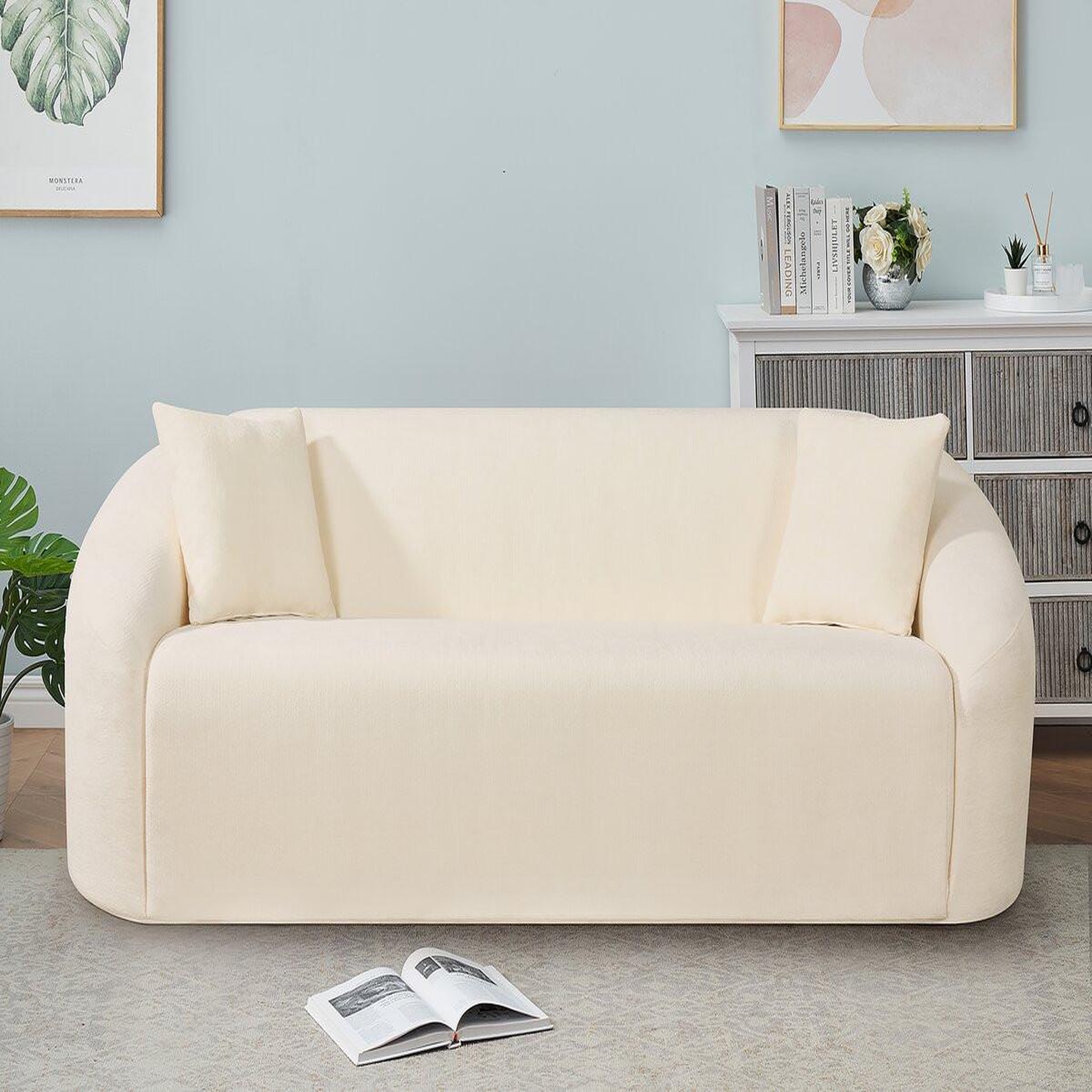 Voir la diapositive 2 : Habitat et Jardin Canapé droit fixe en tissu  ondine  - 3 places - beige