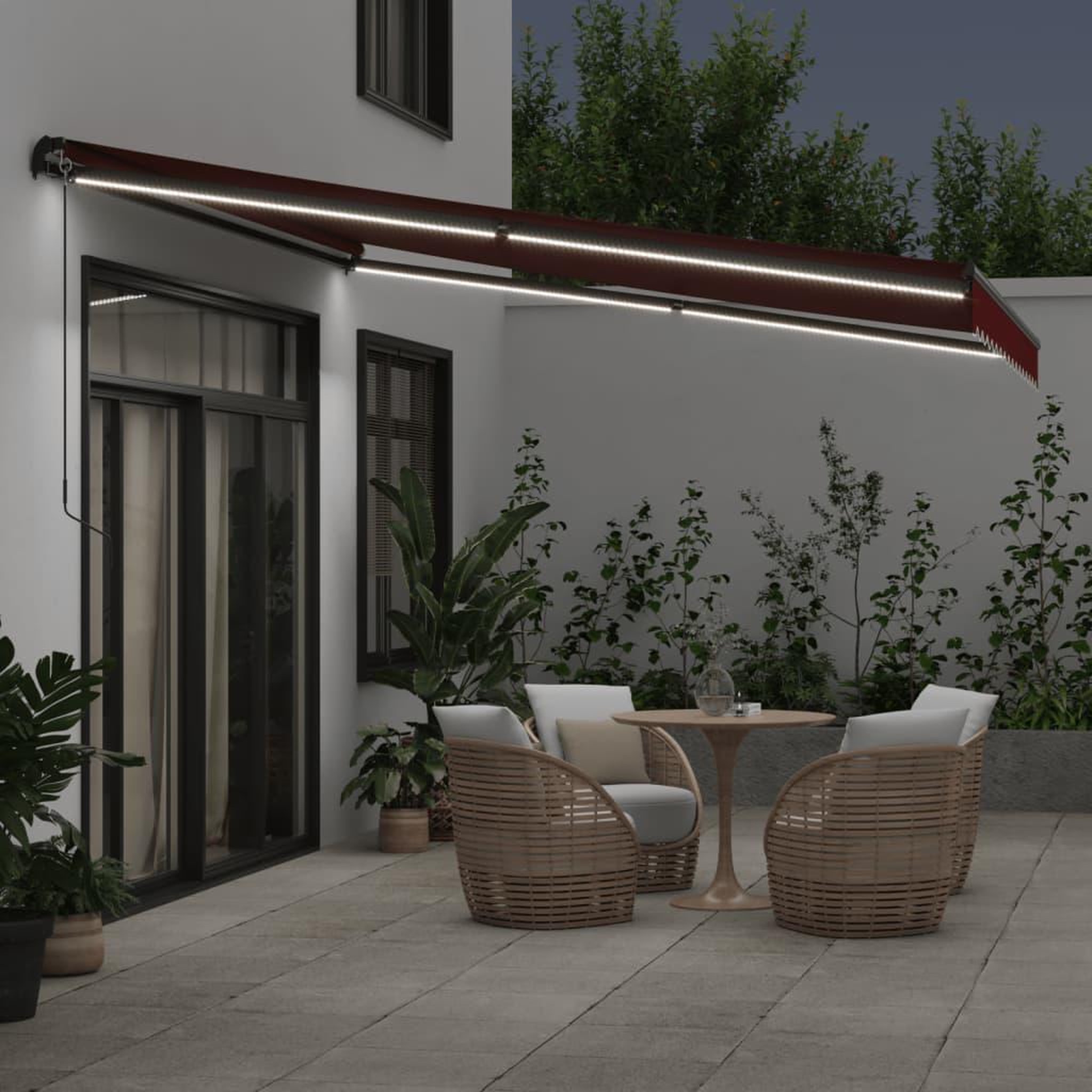 Voir la diapositive 3 : VIDAXL Auvent manuel retractable avec LED bordeaux 400x350 cm