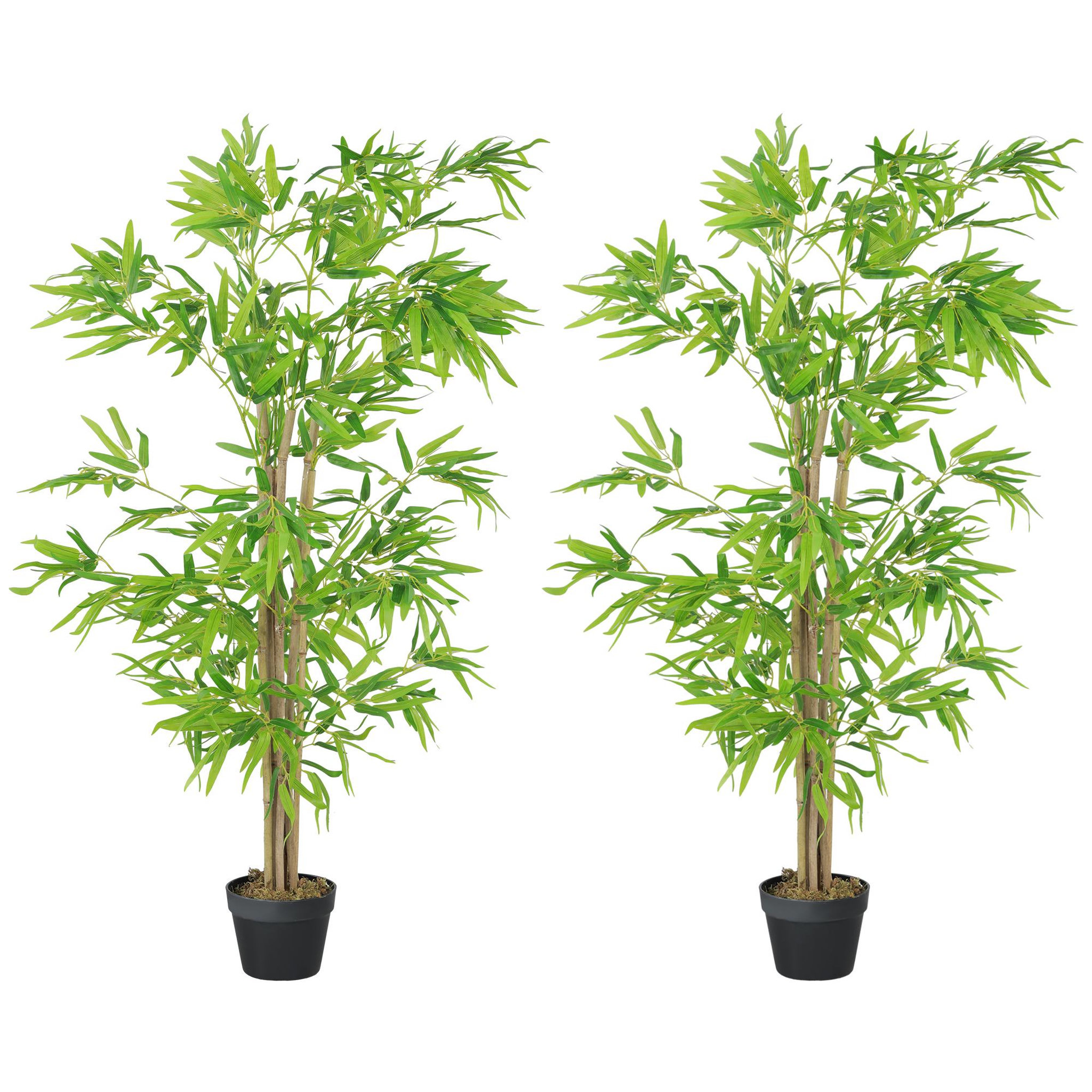 OUTSUNNY Outsunny Lot de 2 Bambous artificiels hauteur 1,5 m 644 feuilles denses réalistes pot inclus noir avec lichen vert