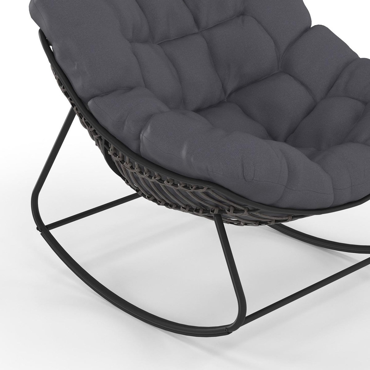ID MARKET Fauteuil de jardin à bascule LOA effet rotin gris avec coussin gris