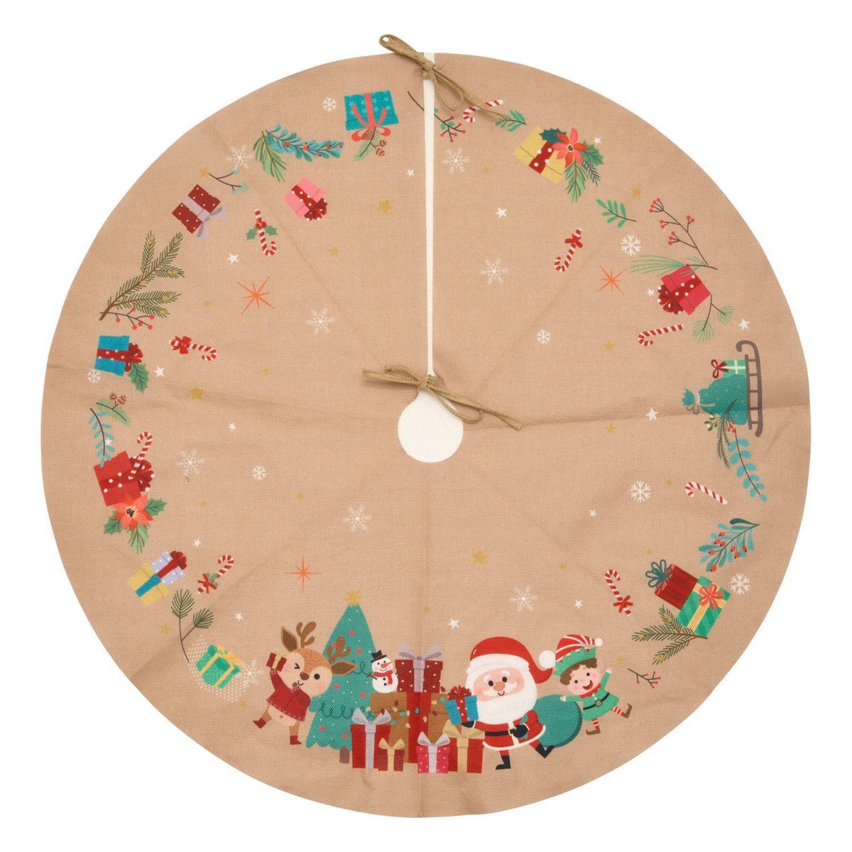 FEERIC LIGHT & CHRISTMAS Tapis pour sapin de Noël effet jute Père Noël - Diam 90 cm - Beige