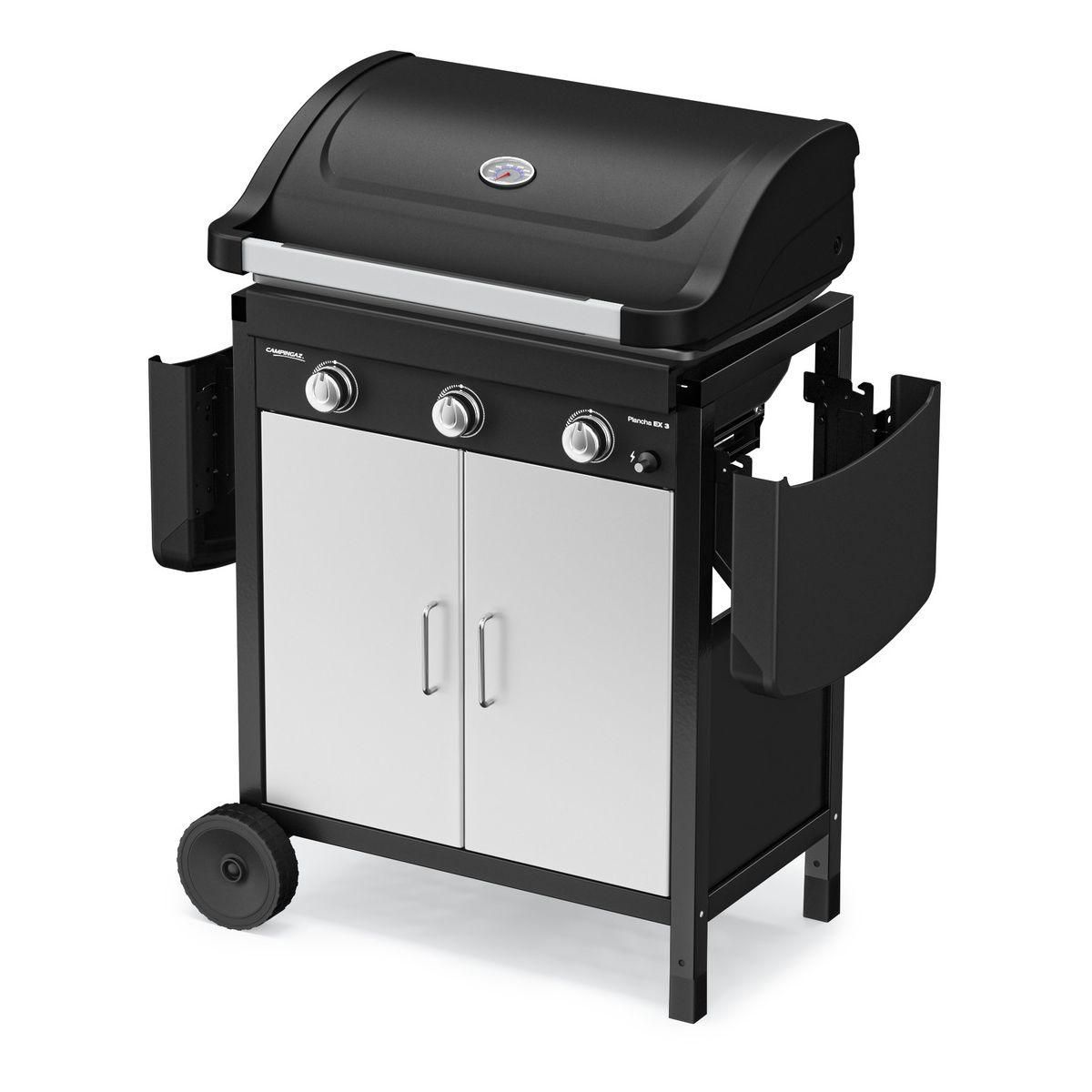 CAMPINGAZ Plancha gaz EX 3 noir 3 brûleurs sur chariot couvercle de cuissson, 60x35 cm
