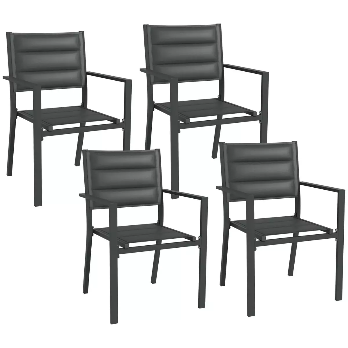 OUTSUNNY Lot de 4 chaises de jardin empilables avec accoudoirs alu textilène gris