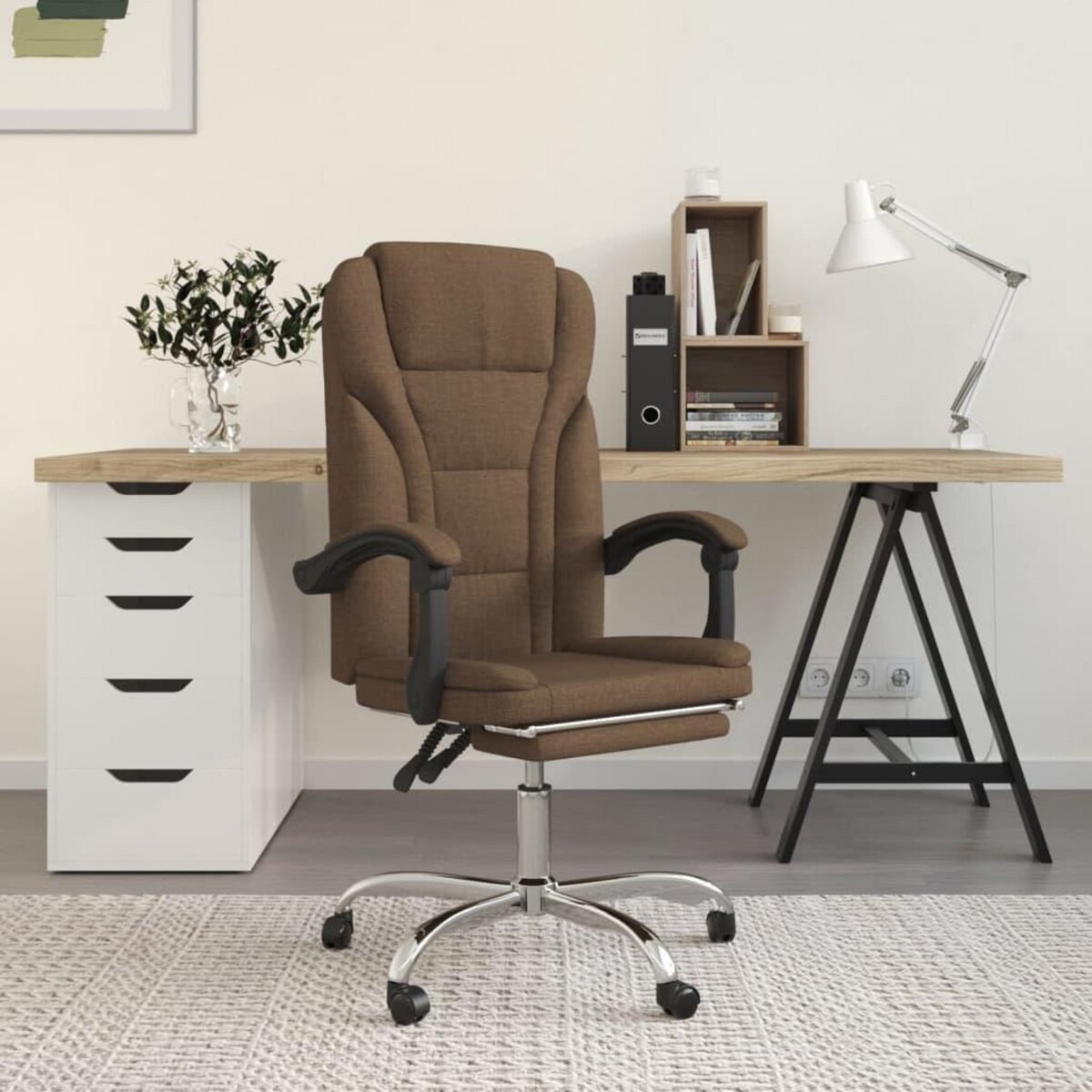 VIDAXL Fauteuil inclinable de bureau Marron Tissu
