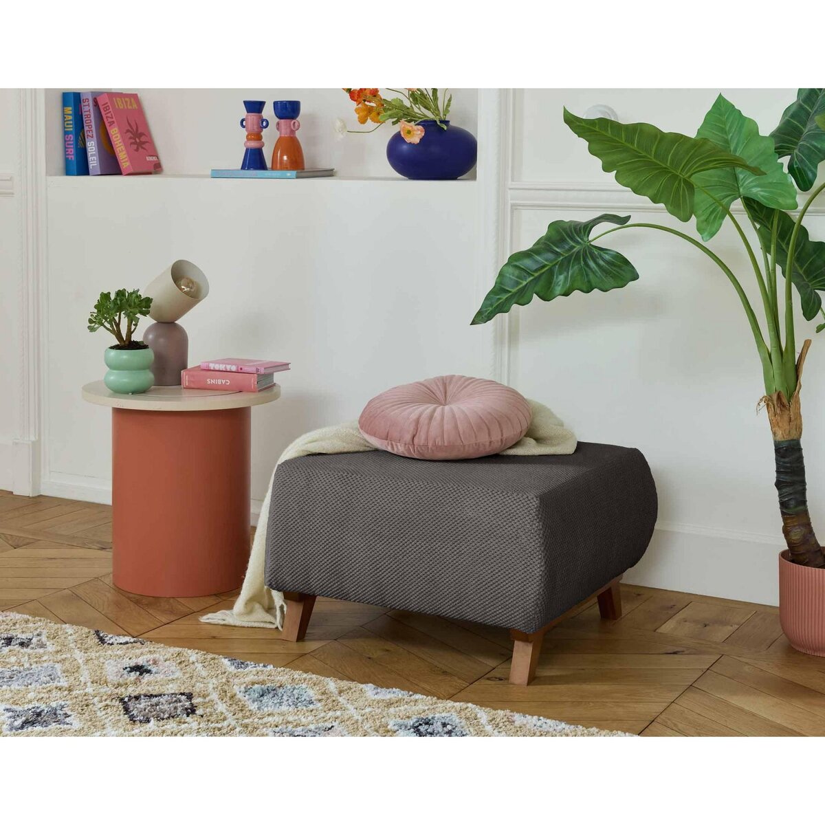 BEST MOBILIER Cristal - pouf modulable - 65 cm - en velours texturé